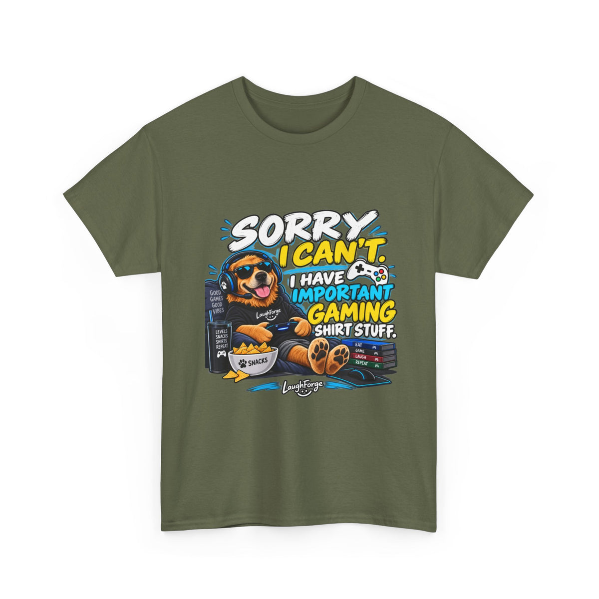 Gaming Dog T‑Shirt — "Sorry I Can’t, I Have Important Gaming Shirtstuff" Funny Gamer Tee