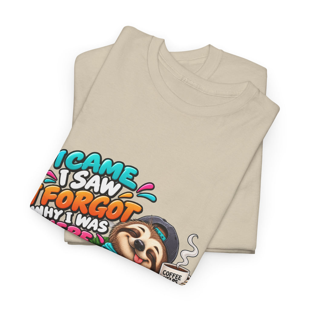 Sloth Puzzle T-Shirt — "I Came, I Saw, I Forgot What I Was Here" Relaxed Tee