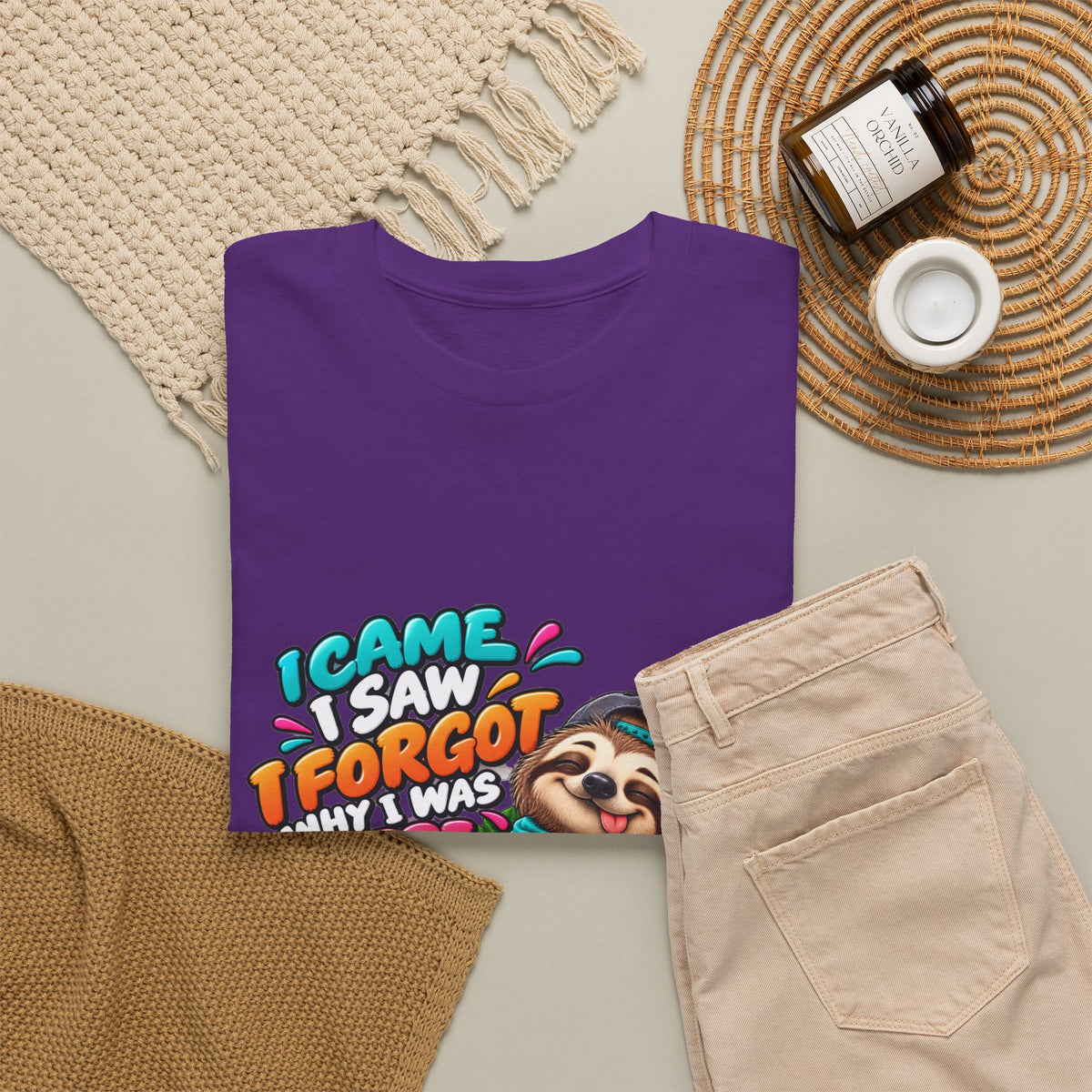 Sloth Puzzle T-Shirt — "I Came, I Saw, I Forgot What I Was Here" Relaxed Tee