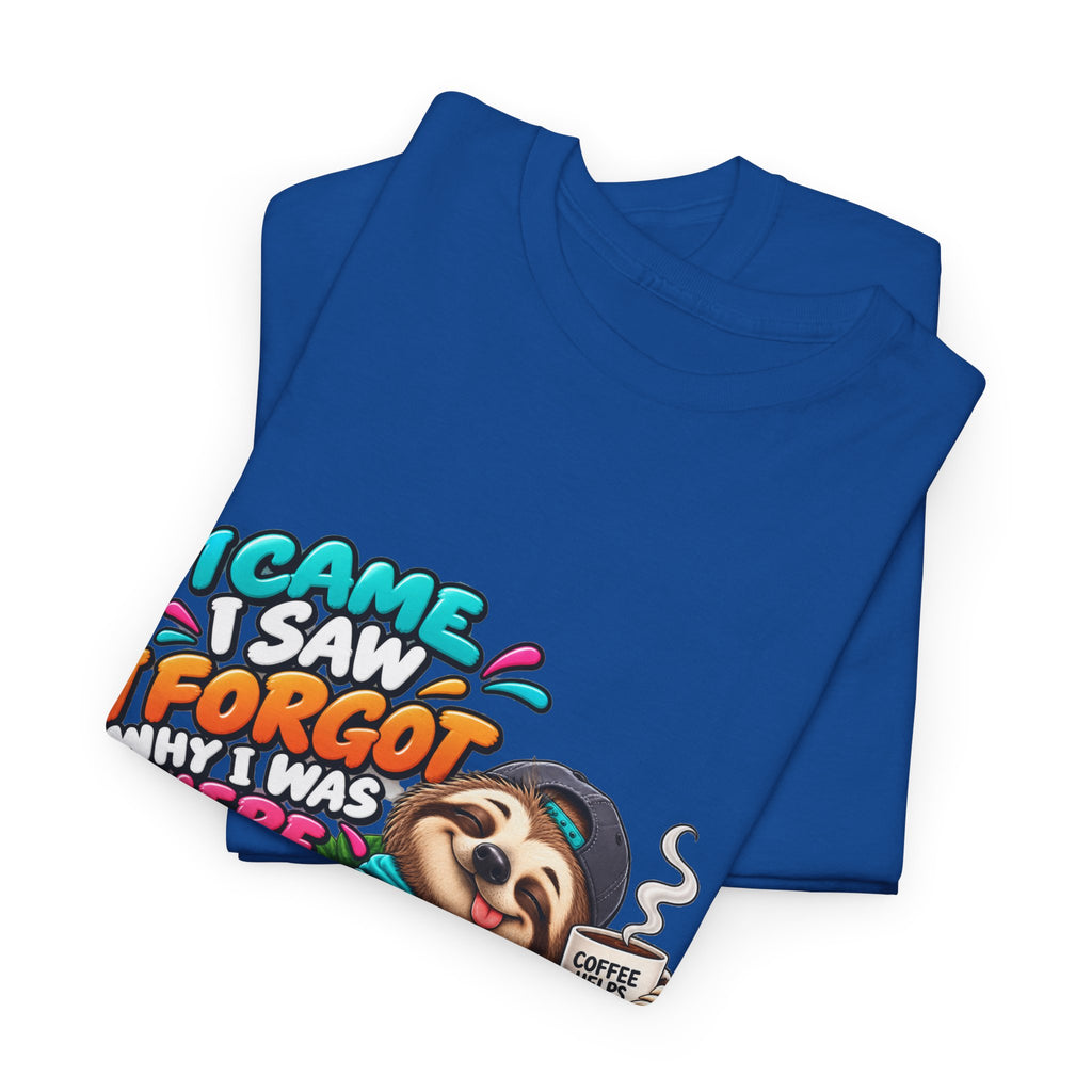 Sloth Puzzle T-Shirt — "I Came, I Saw, I Forgot What I Was Here" Relaxed Tee