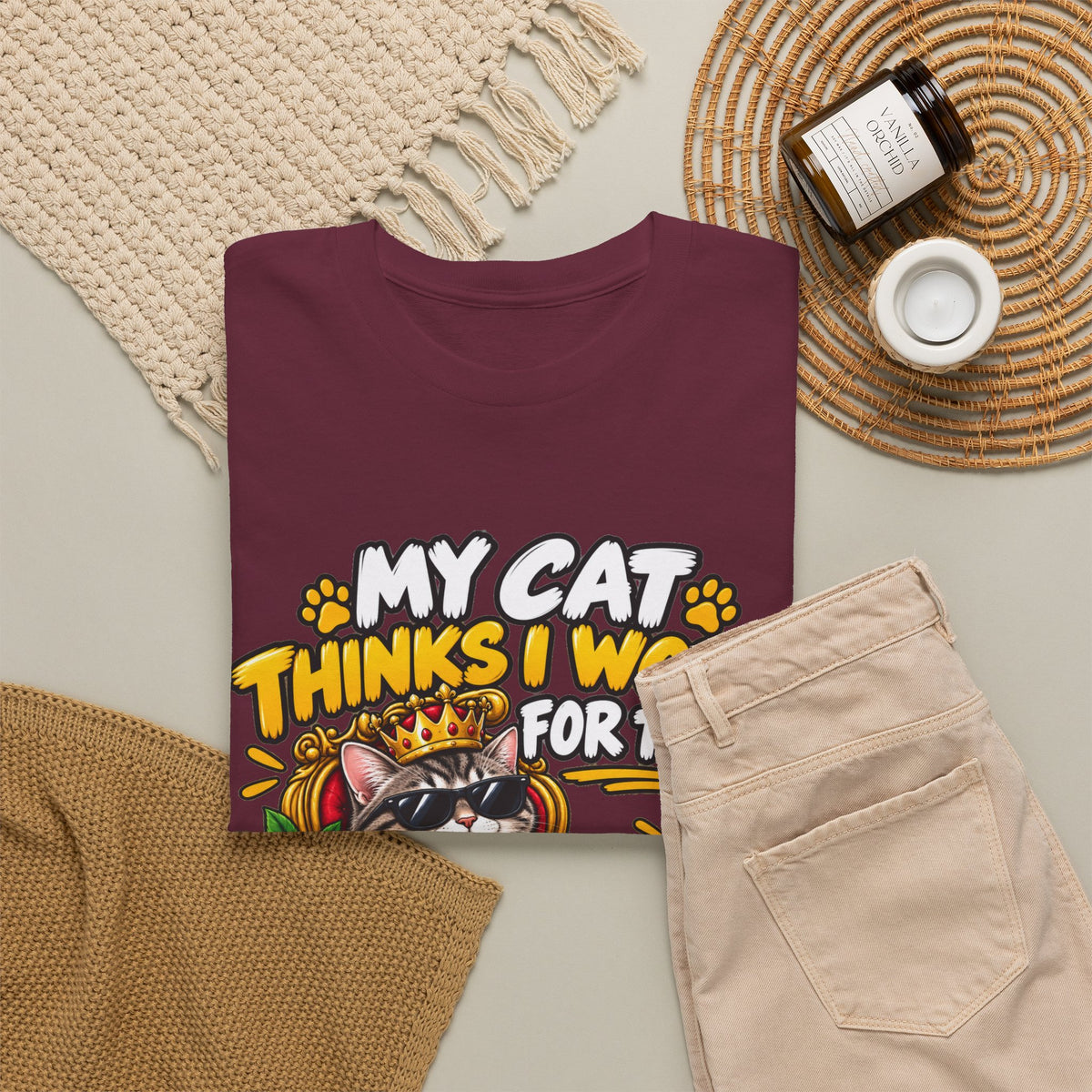 My Cat Thinks I Work For Them T-Shirt — Cute Cat Lover Graphic Tee