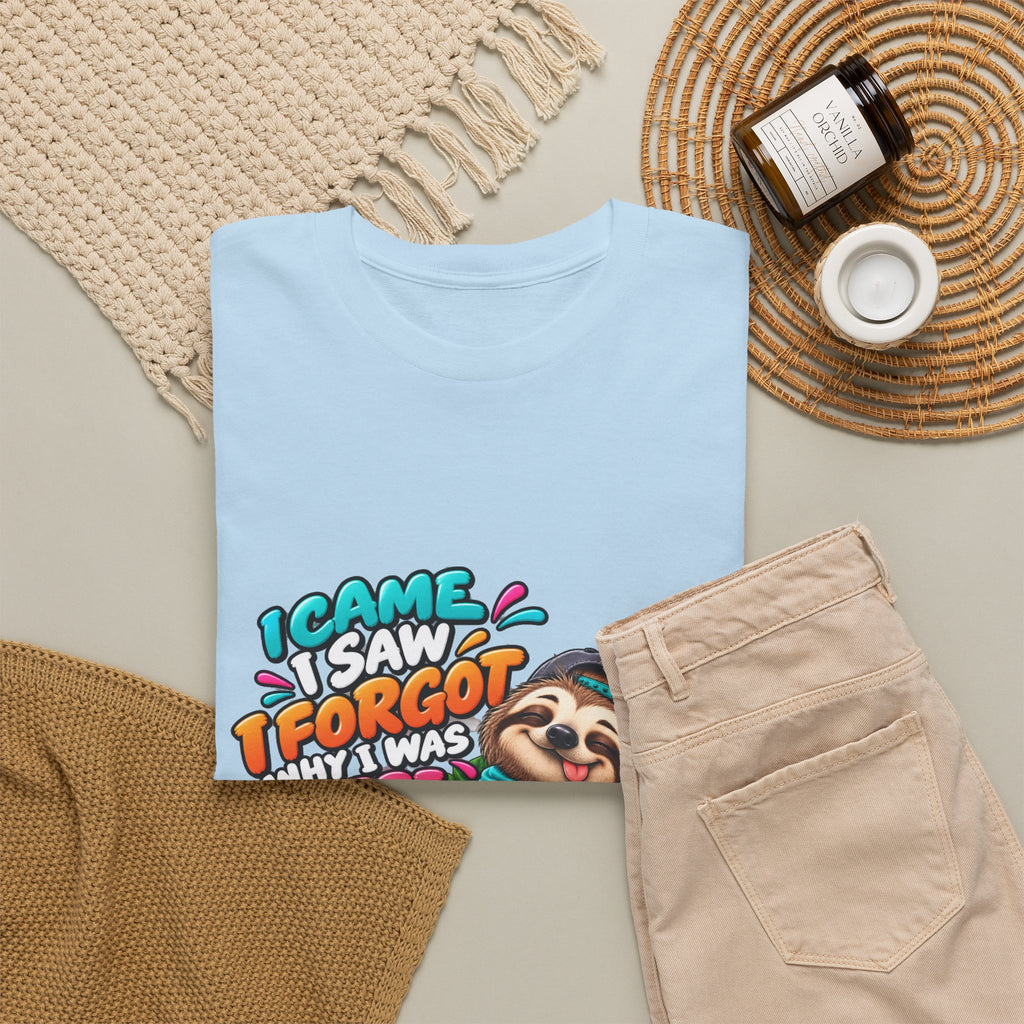 Sloth Puzzle T-Shirt — "I Came, I Saw, I Forgot What I Was Here" Relaxed Tee