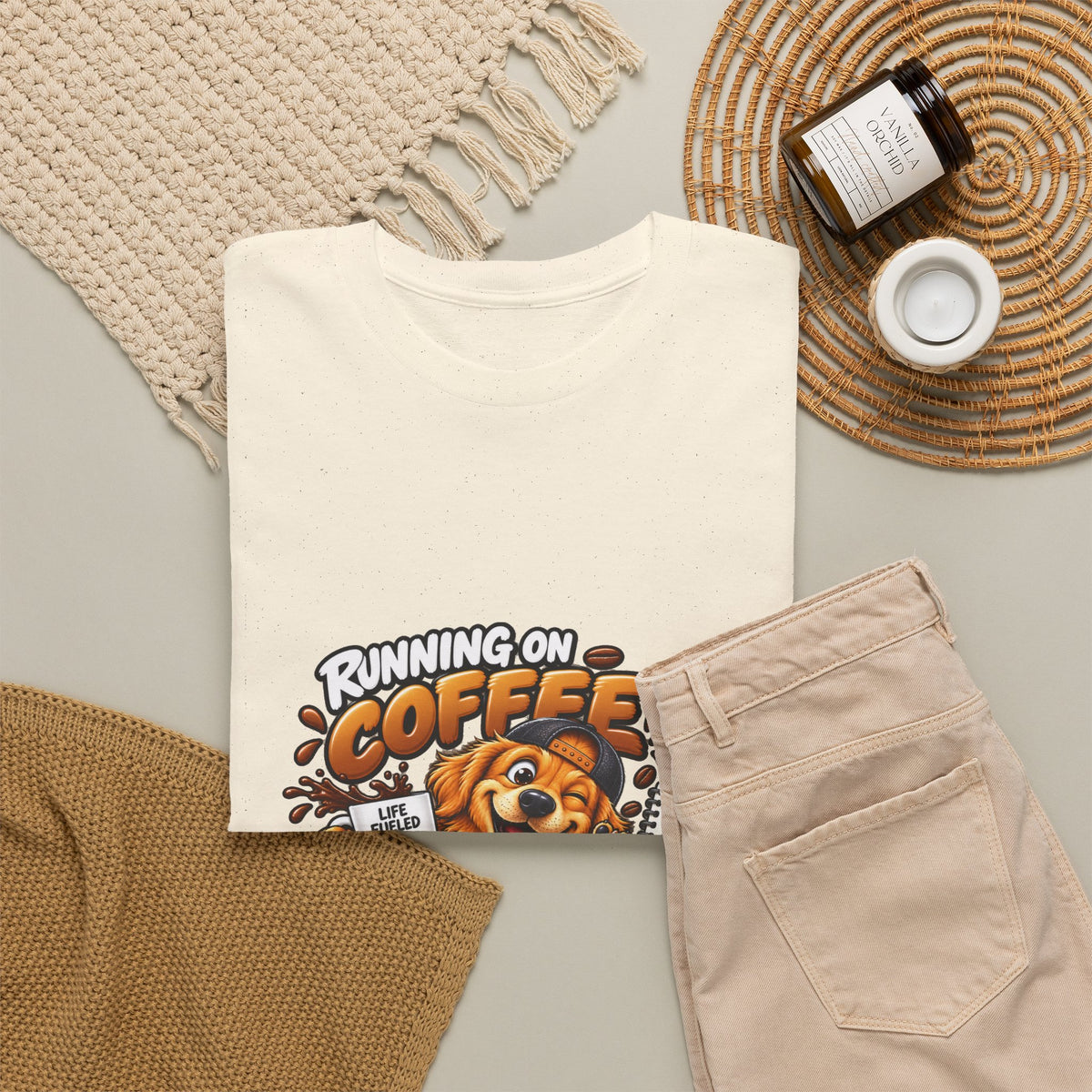 Coffee Chaos T-Shirt — "Running on Coffee, Chaos & Bad Decisions" Cute Dog Graphic Tee