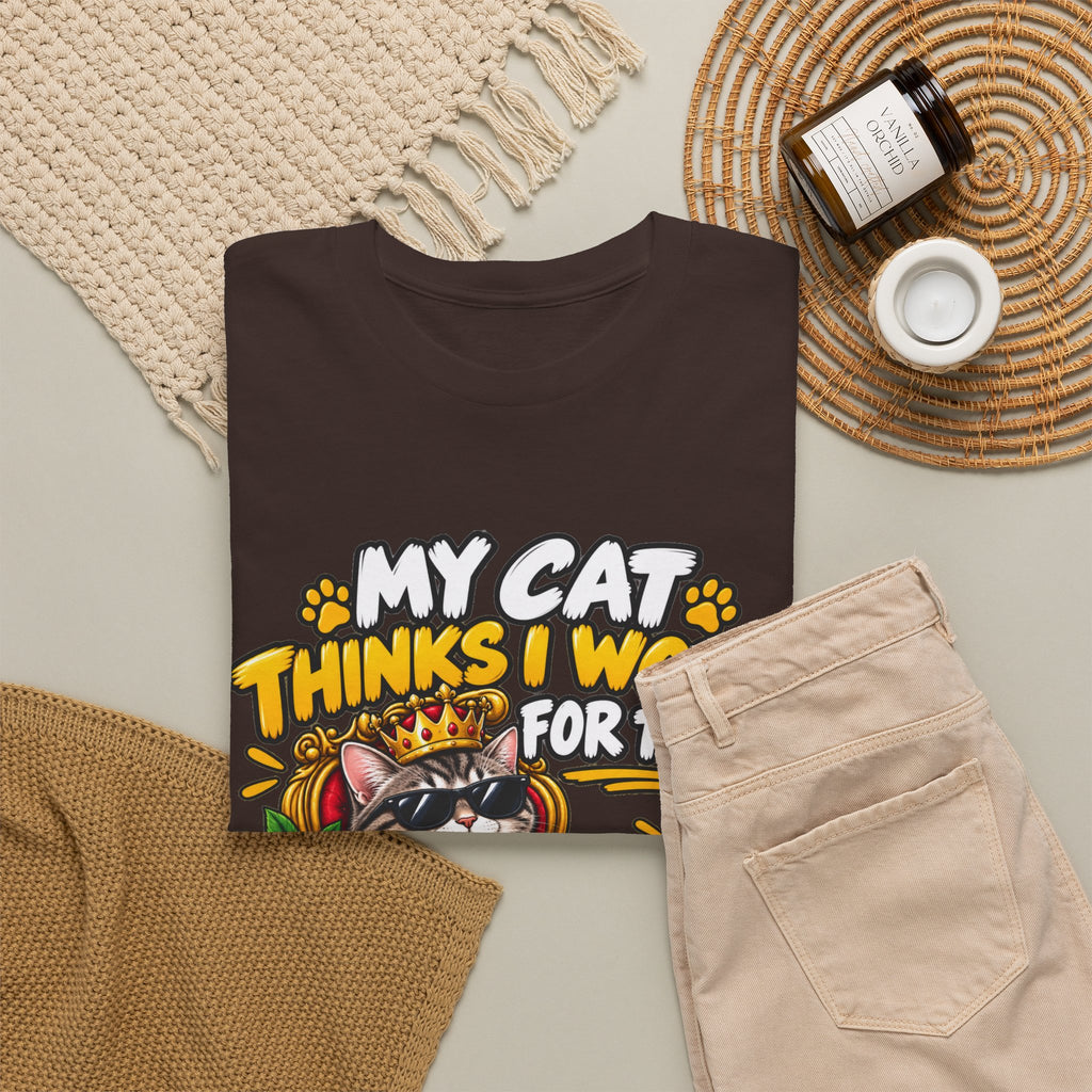 My Cat Thinks I Work For Them T-Shirt — Cute Cat Lover Graphic Tee
