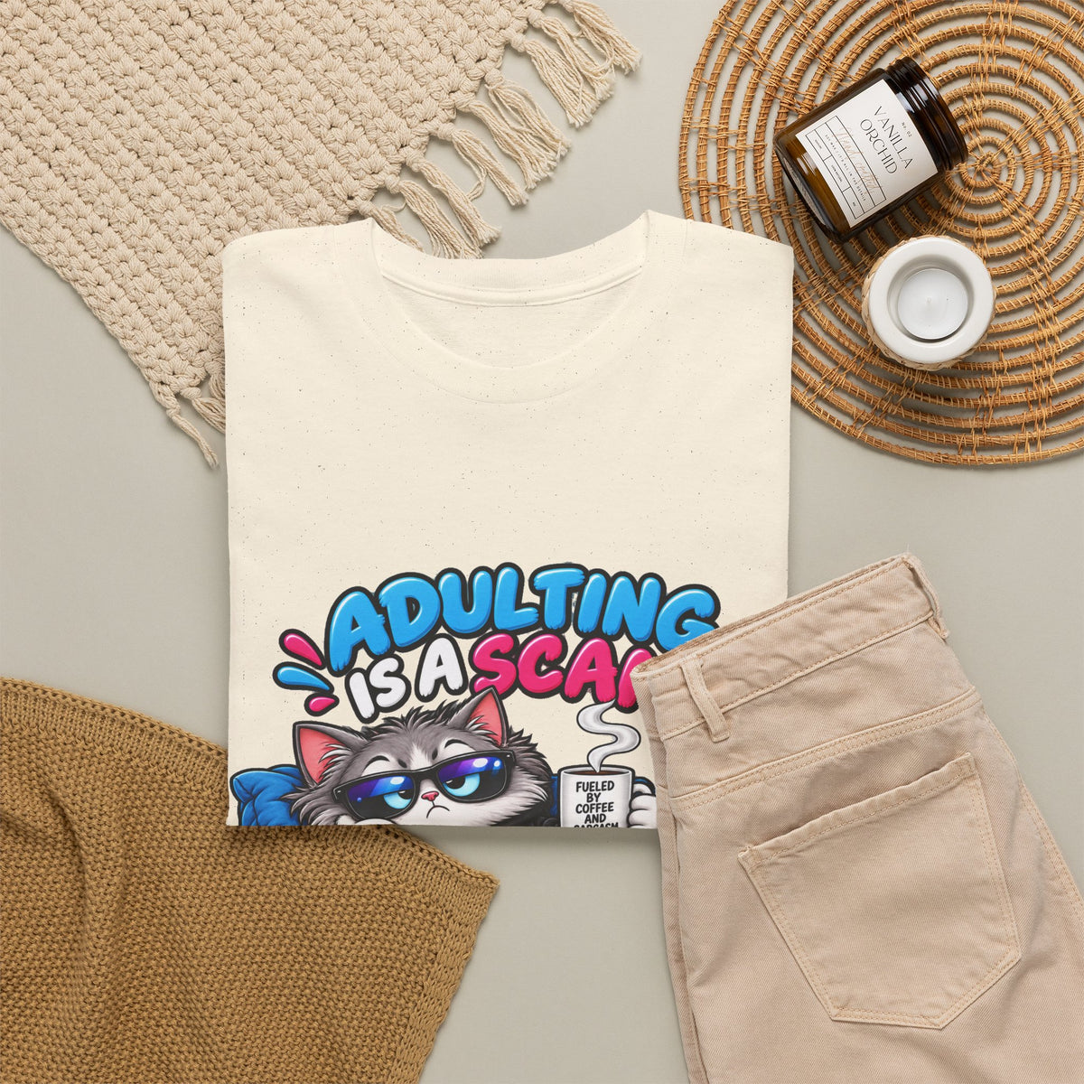 Adulting Is a Scam Cat T-Shirt — I Prefer Naps Instead Funny Graphic Tee