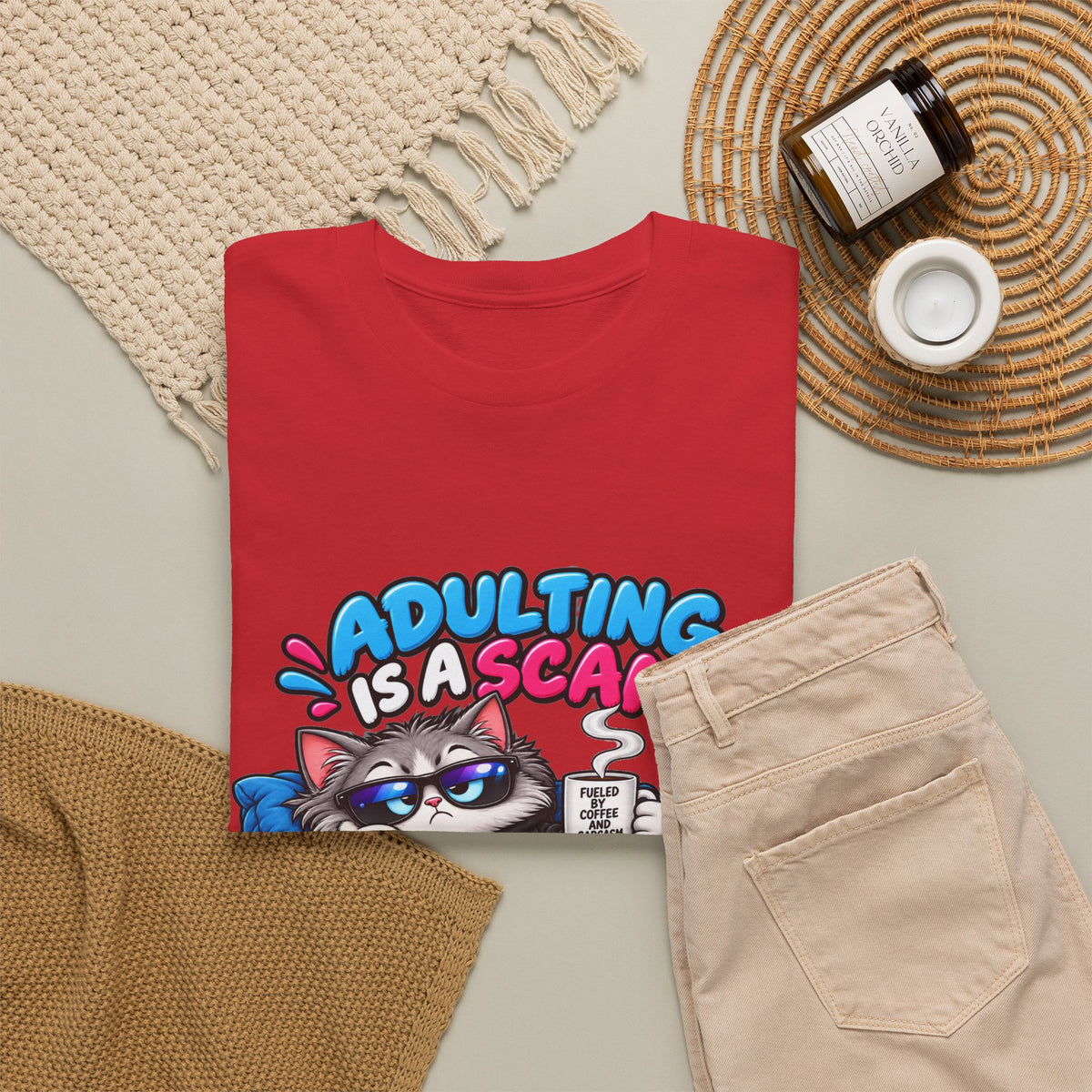 Adulting Is a Scam Cat T-Shirt — I Prefer Naps Instead Funny Graphic Tee
