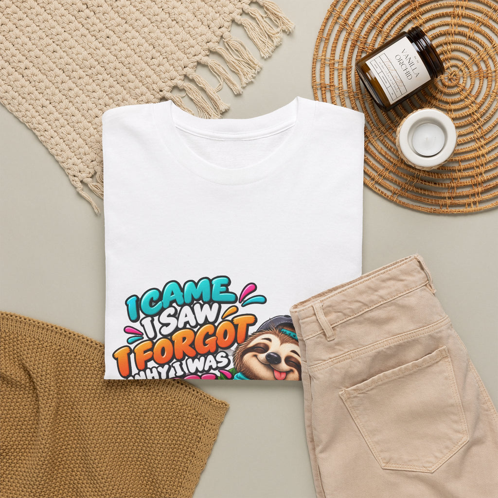 Sloth Puzzle T-Shirt — "I Came, I Saw, I Forgot What I Was Here" Relaxed Tee