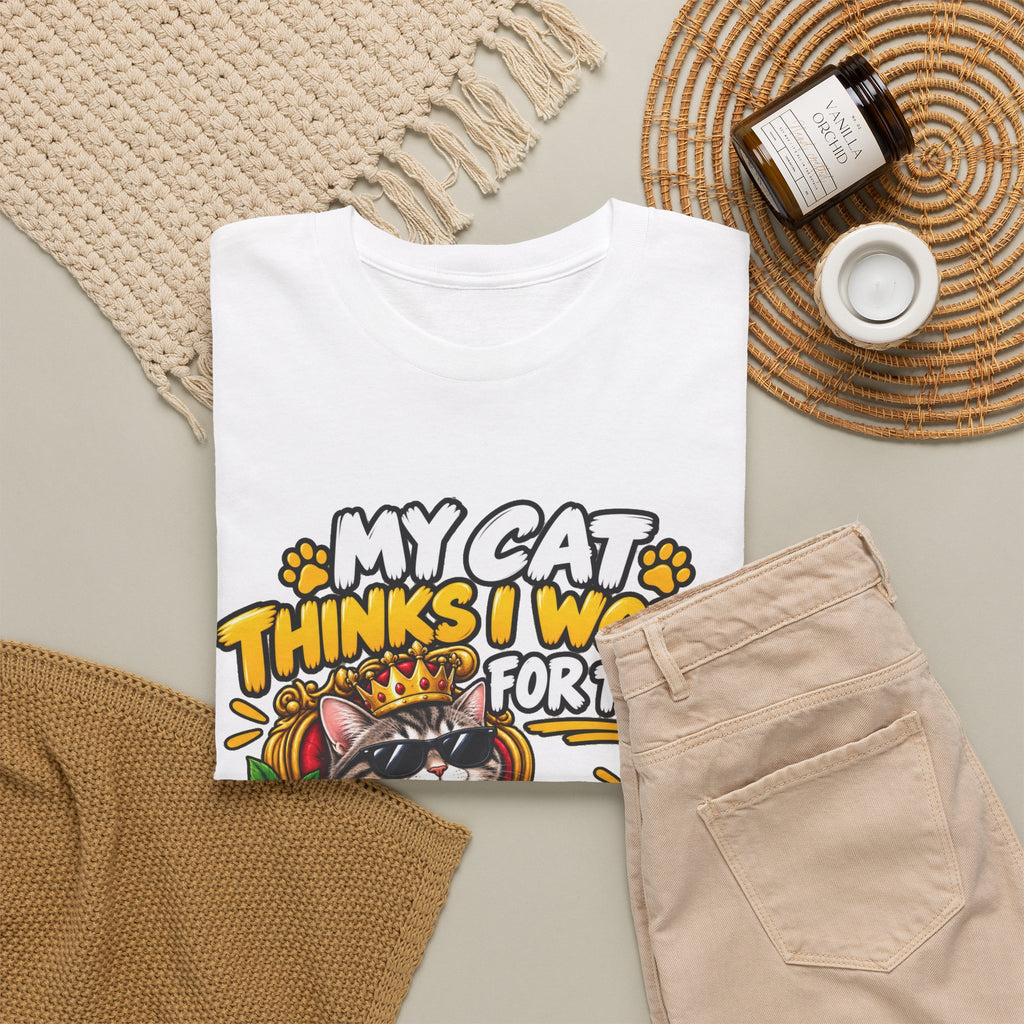 My Cat Thinks I Work For Them T-Shirt — Cute Cat Lover Graphic Tee
