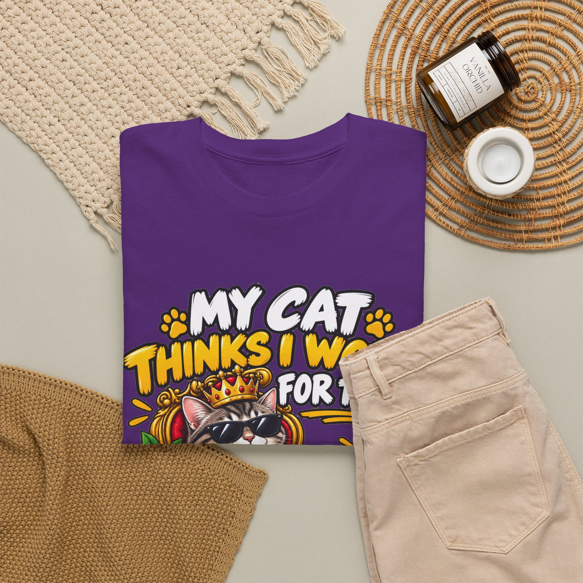 My Cat Thinks I Work For Them T-Shirt — Cute Cat Lover Graphic Tee