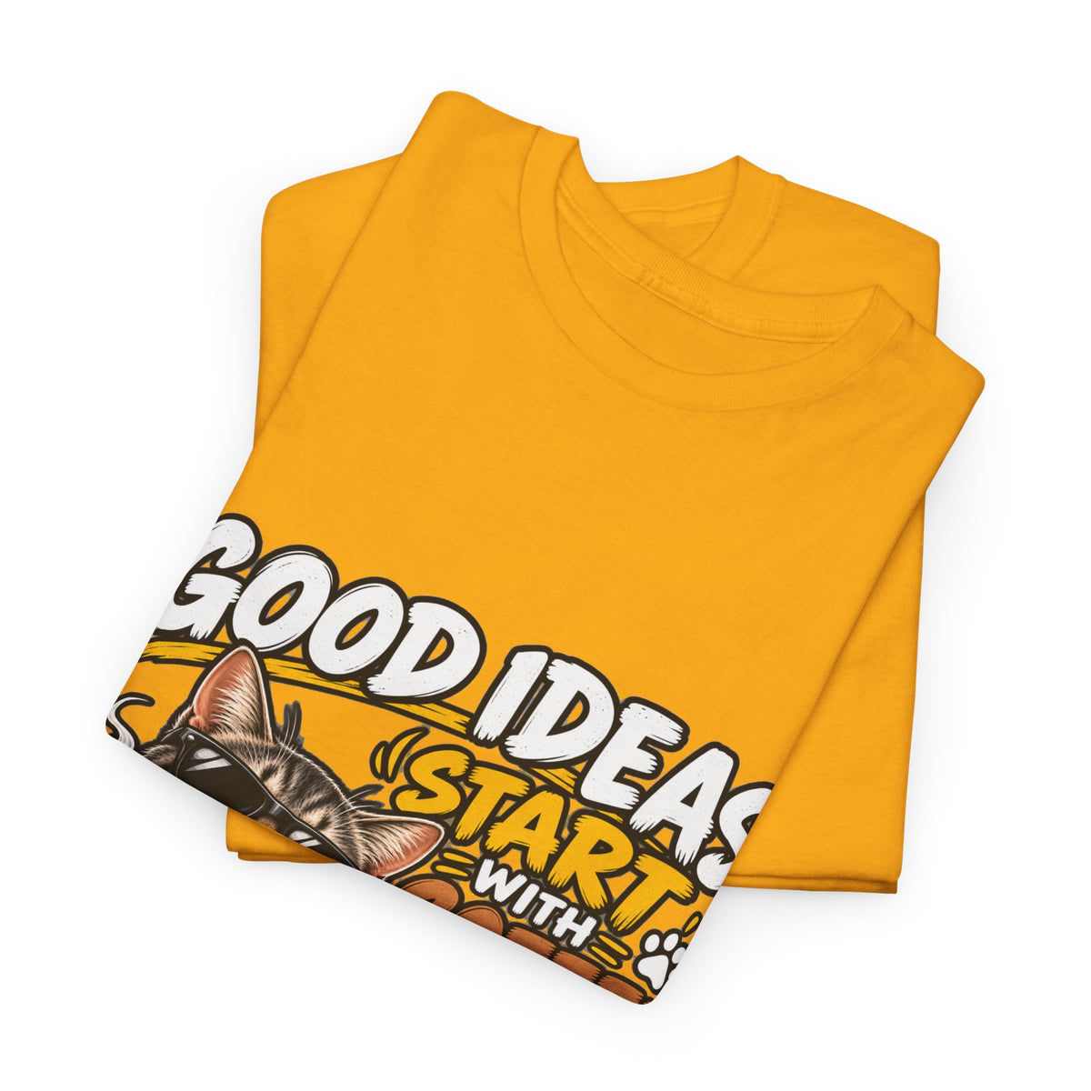 Funny Coffee Cat T-Shirt — "Good Ideas Start with Coffee and Funny Shirts"