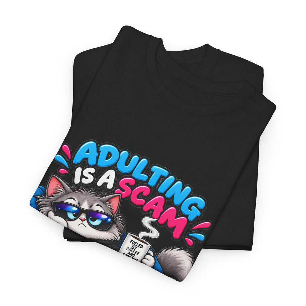 Adulting Is a Scam Cat T-Shirt — I Prefer Naps Instead Funny Graphic Tee