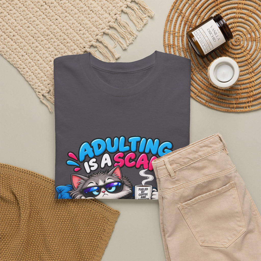 Adulting Is a Scam Cat T-Shirt — I Prefer Naps Instead Funny Graphic Tee