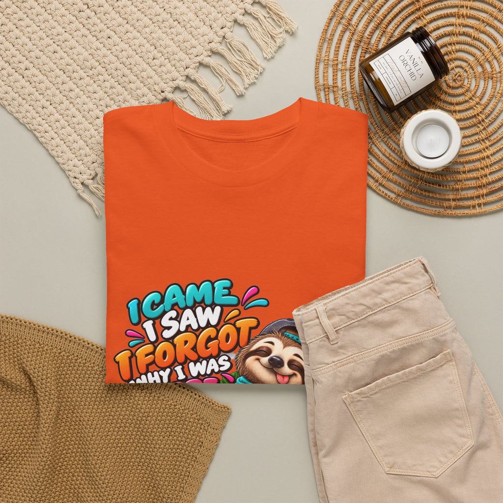 Sloth Puzzle T-Shirt — "I Came, I Saw, I Forgot What I Was Here" Relaxed Tee