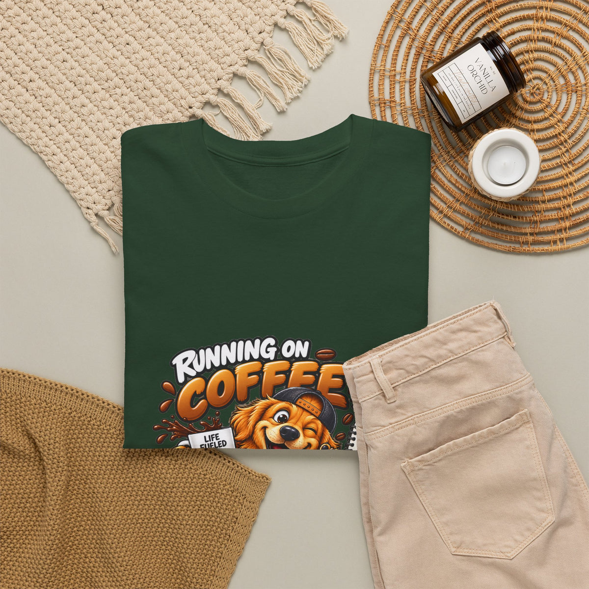 Coffee Chaos T-Shirt — "Running on Coffee, Chaos & Bad Decisions" Cute Dog Graphic Tee