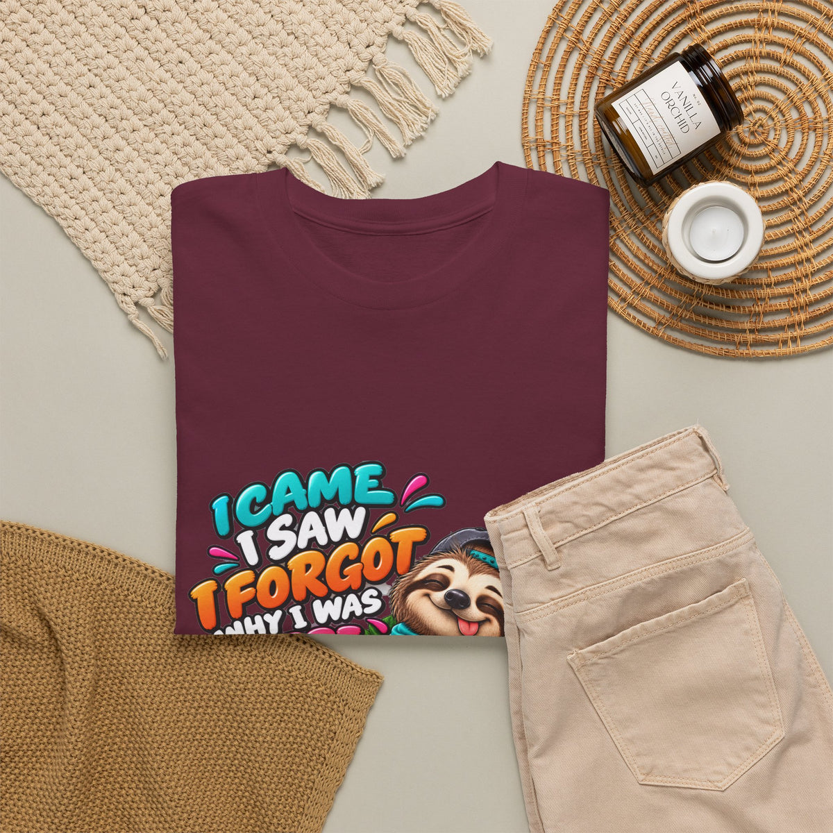 Sloth Puzzle T-Shirt — "I Came, I Saw, I Forgot What I Was Here" Relaxed Tee