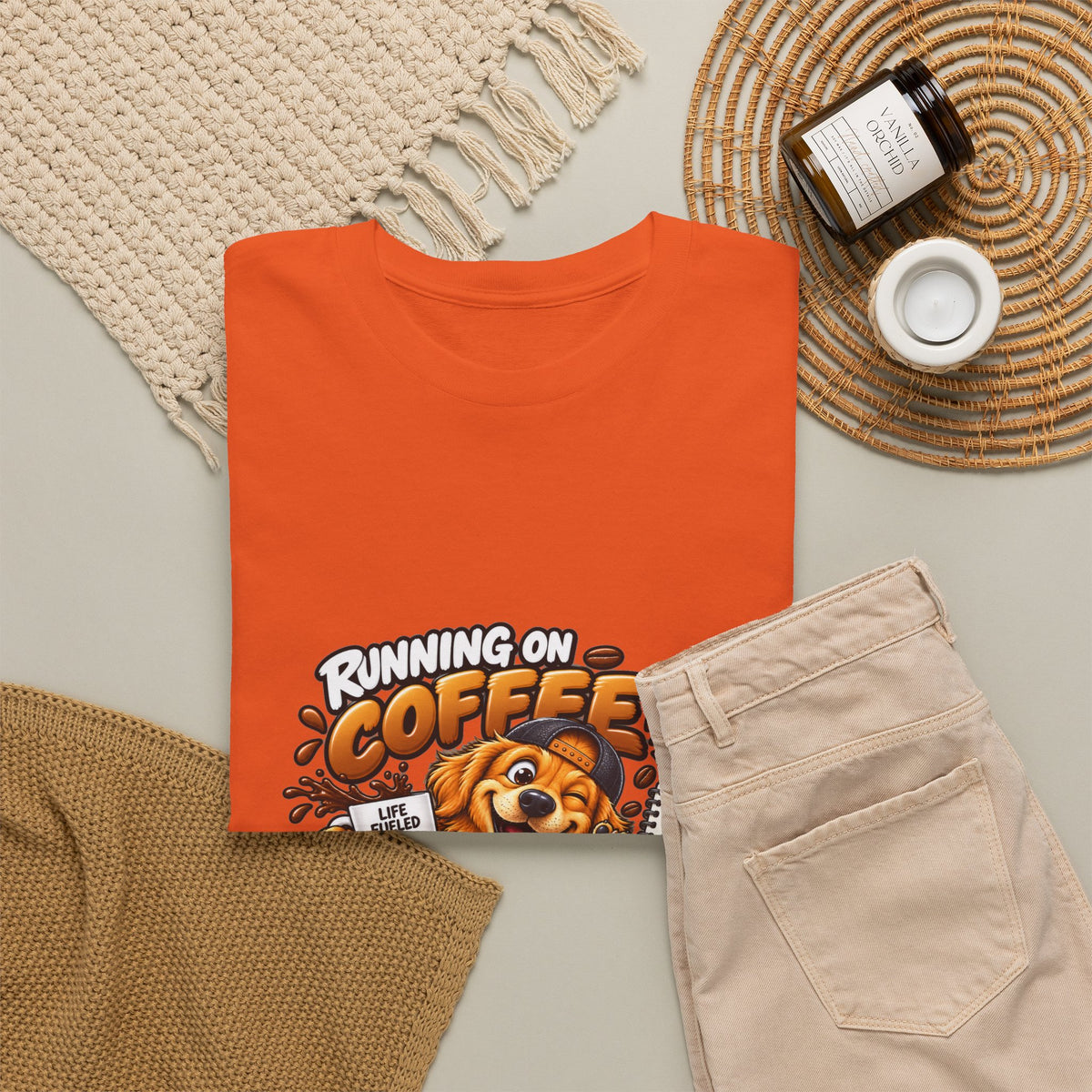Coffee Chaos T-Shirt — "Running on Coffee, Chaos & Bad Decisions" Cute Dog Graphic Tee