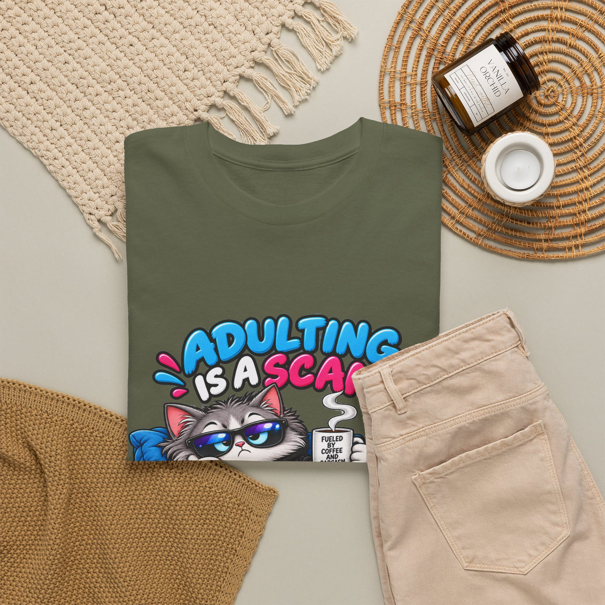 Adulting Is a Scam Cat T-Shirt — I Prefer Naps Instead Funny Graphic Tee