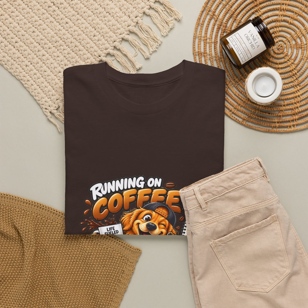 Coffee Chaos T-Shirt — "Running on Coffee, Chaos & Bad Decisions" Cute Dog Graphic Tee