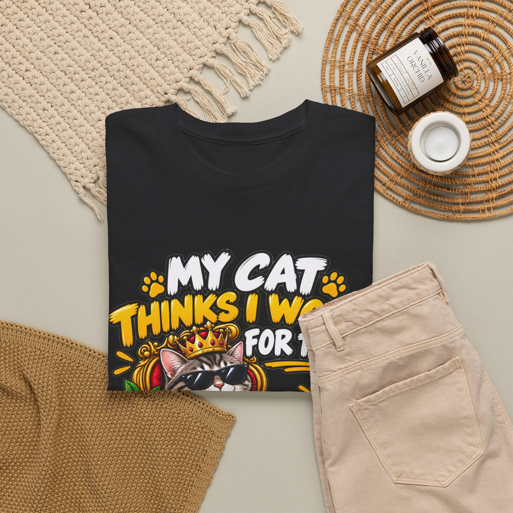 My Cat Thinks I Work For Them T-Shirt — Cute Cat Lover Graphic Tee