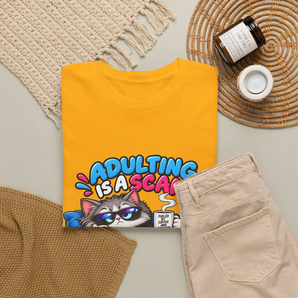 Adulting Is a Scam Cat T-Shirt — I Prefer Naps Instead Funny Graphic Tee