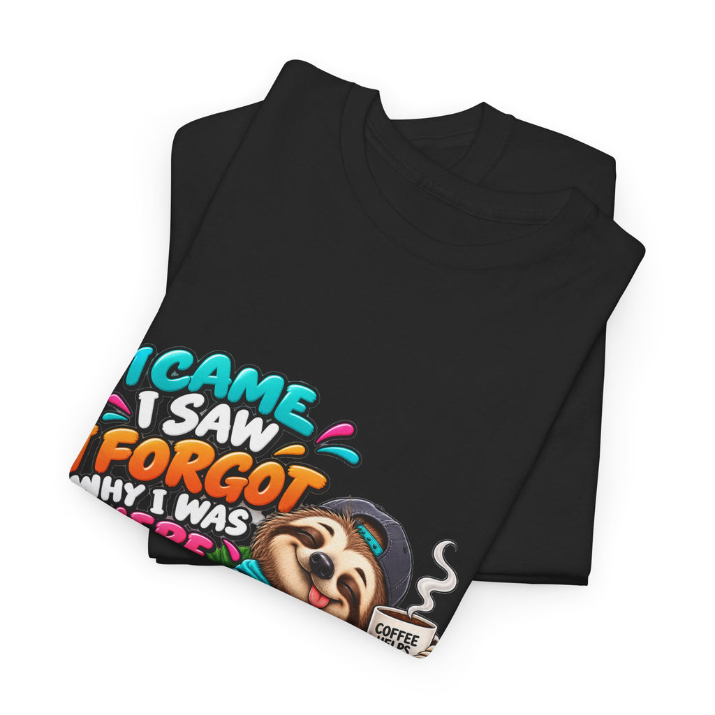 Sloth Puzzle T-Shirt — "I Came, I Saw, I Forgot What I Was Here" Relaxed Tee