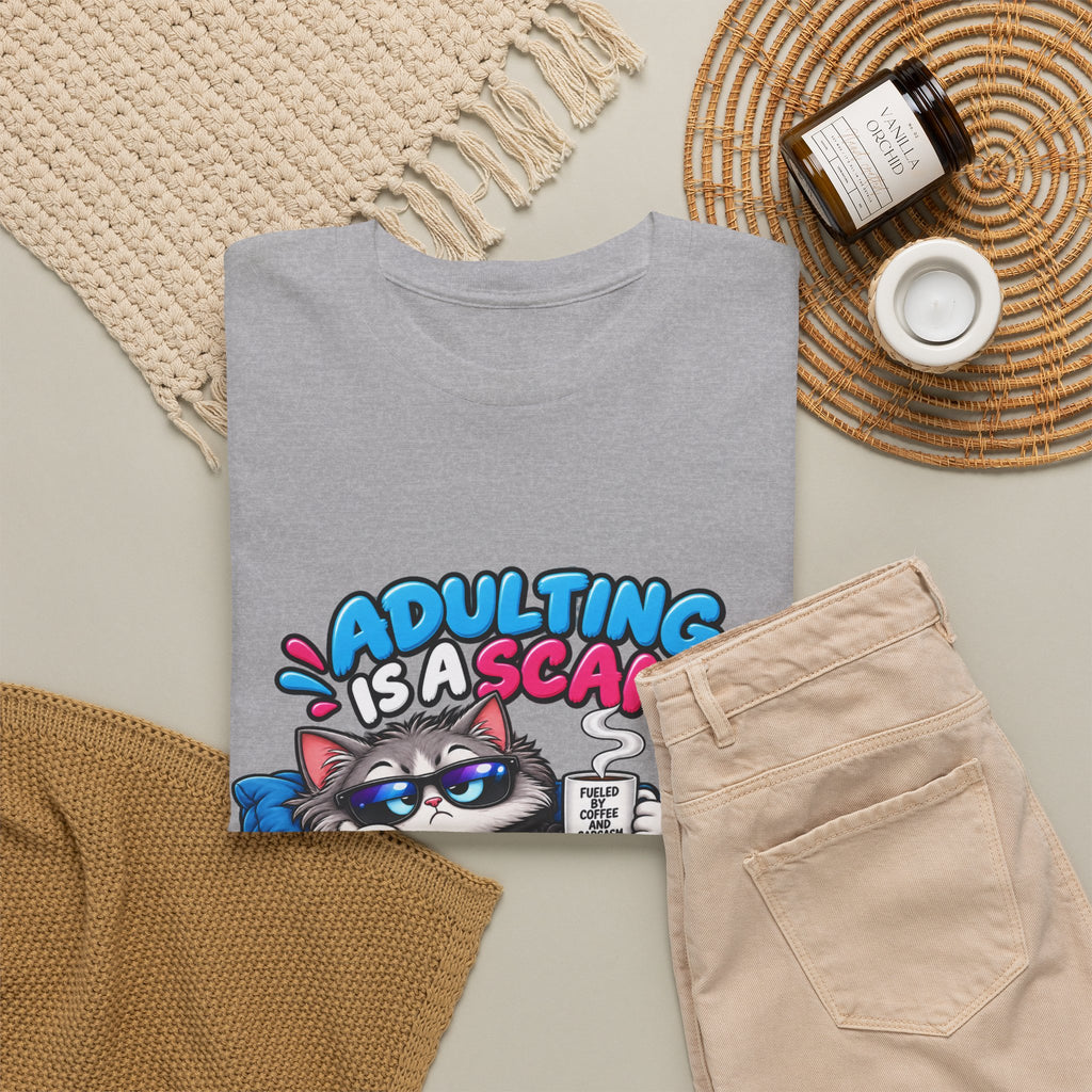 Adulting Is a Scam Cat T-Shirt — I Prefer Naps Instead Funny Graphic Tee