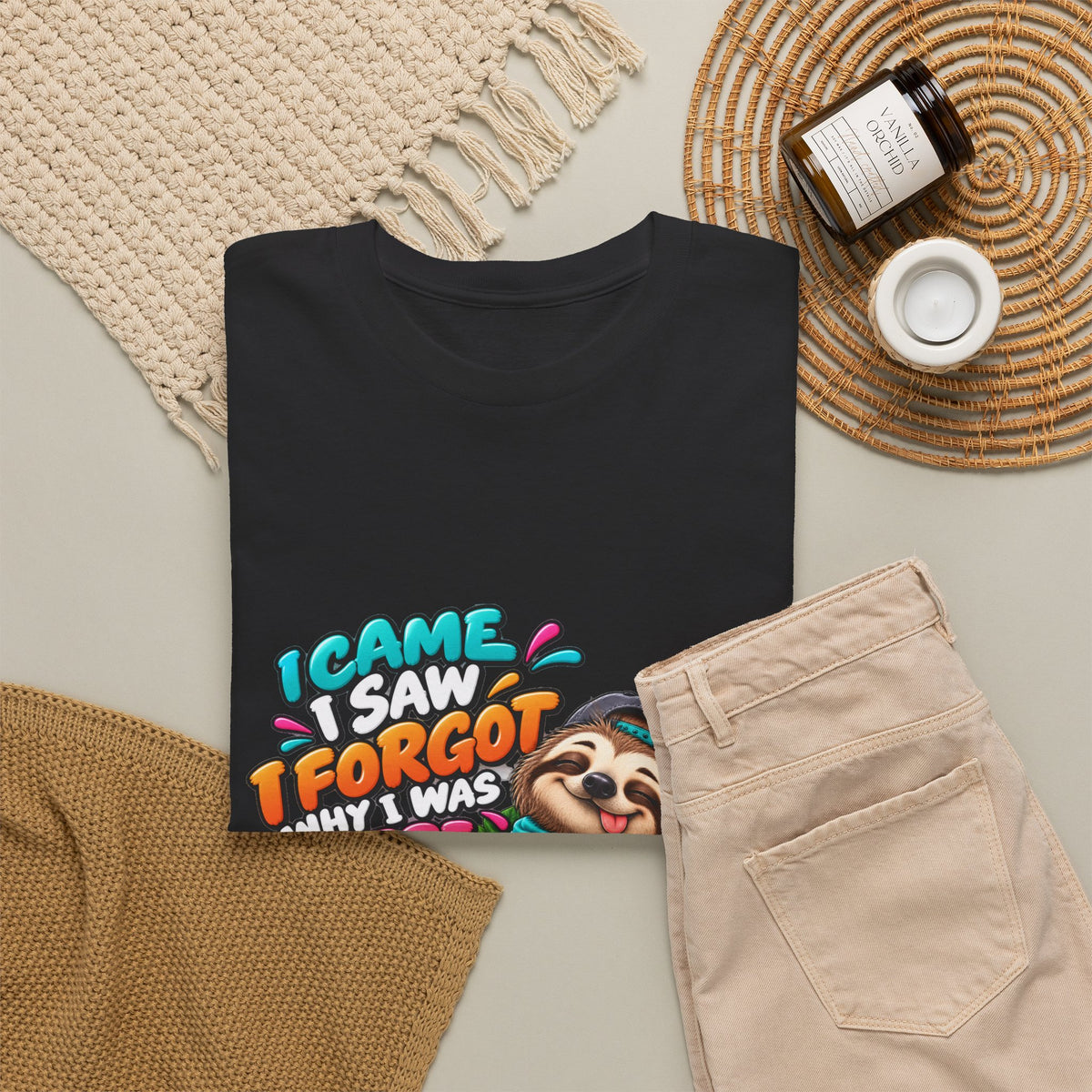 Sloth Puzzle T-Shirt — "I Came, I Saw, I Forgot What I Was Here" Relaxed Tee