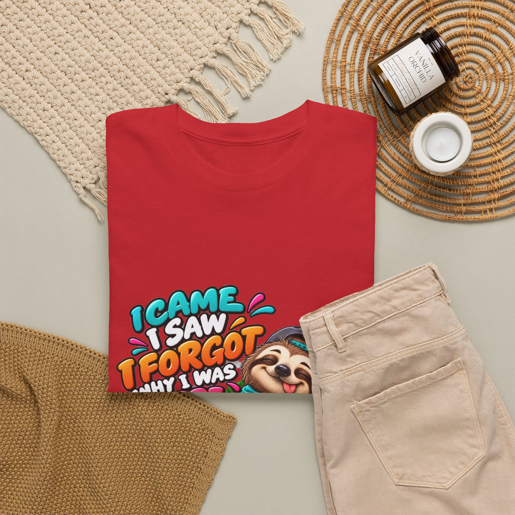 Sloth Puzzle T-Shirt — "I Came, I Saw, I Forgot What I Was Here" Relaxed Tee