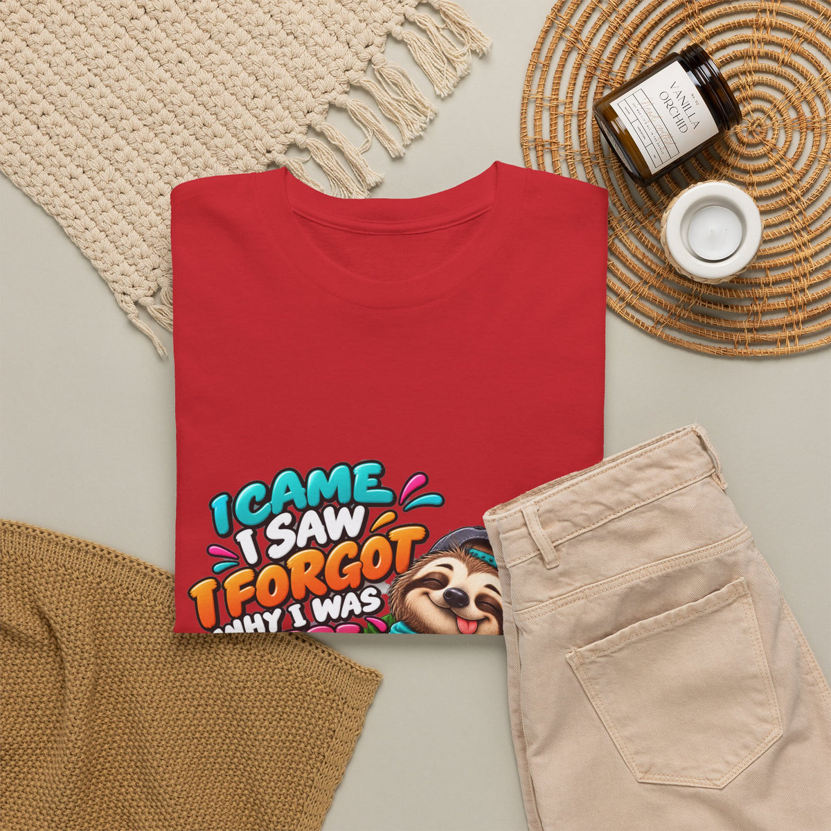 Sloth Puzzle T-Shirt — "I Came, I Saw, I Forgot What I Was Here" Relaxed Tee