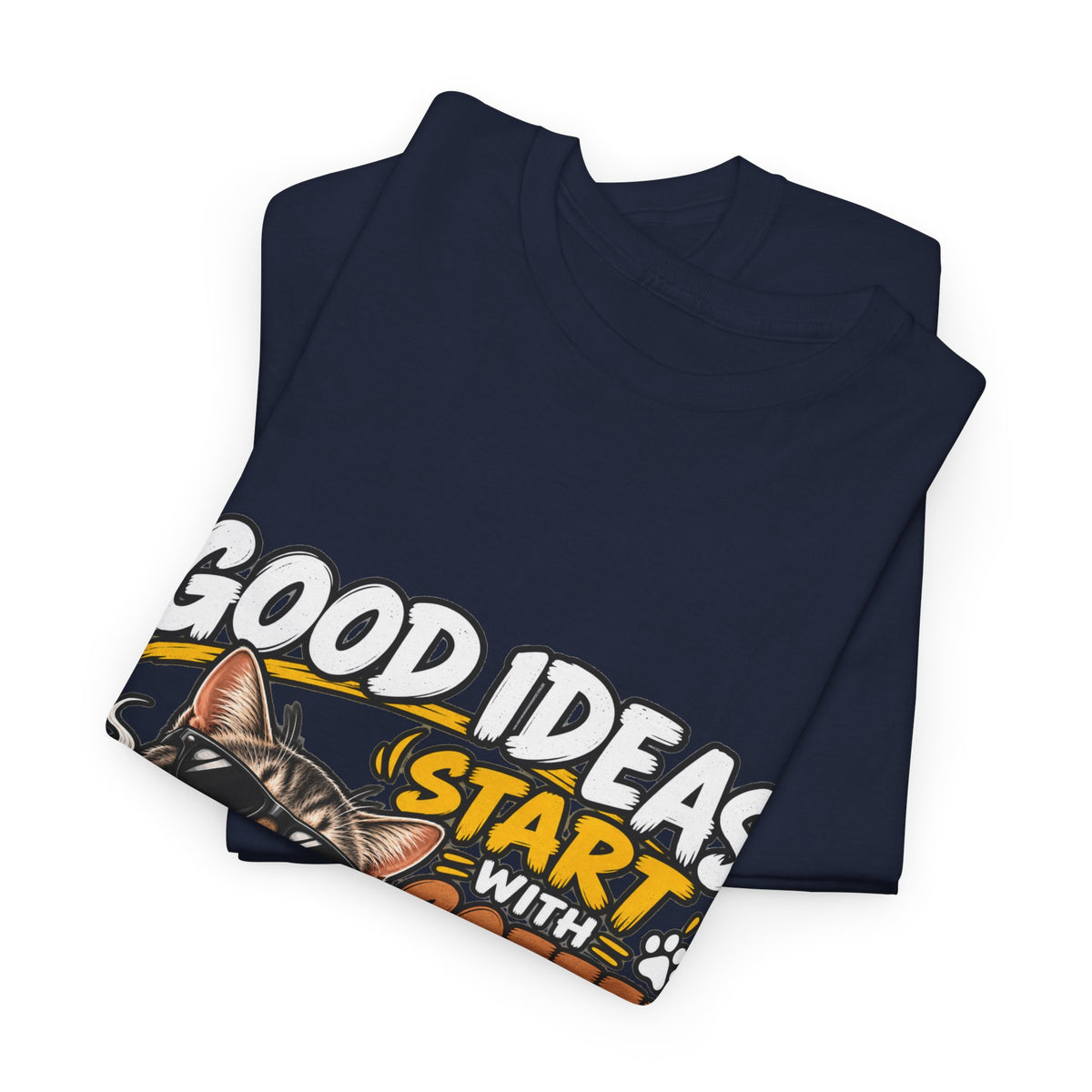 Funny Coffee Cat T-Shirt — "Good Ideas Start with Coffee and Funny Shirts"