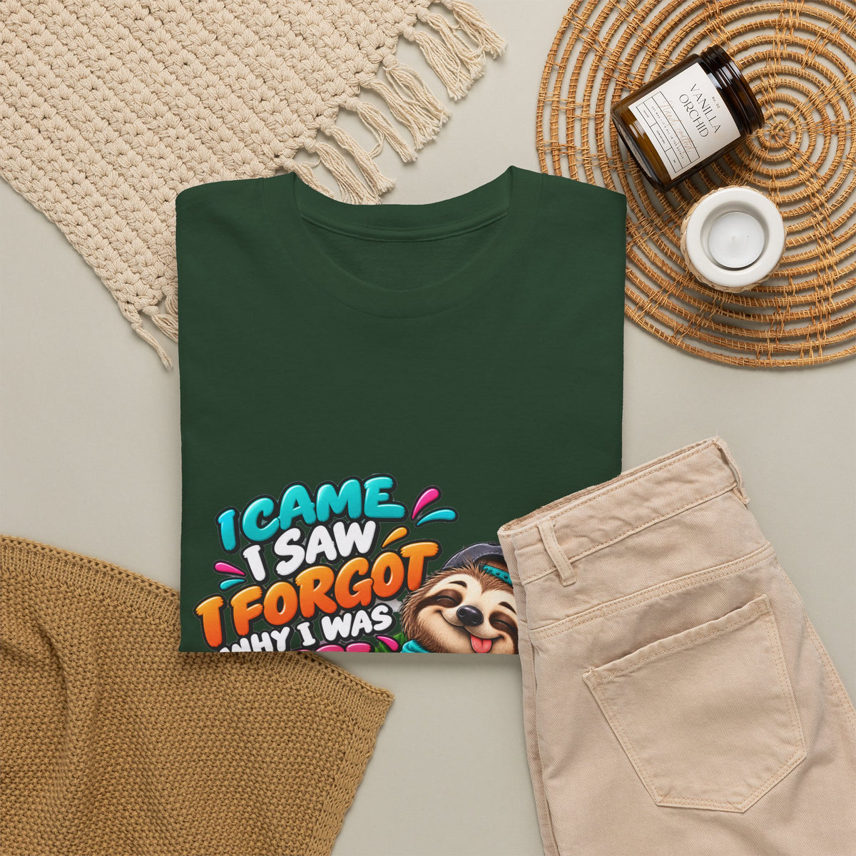Sloth Puzzle T-Shirt — "I Came, I Saw, I Forgot What I Was Here" Relaxed Tee