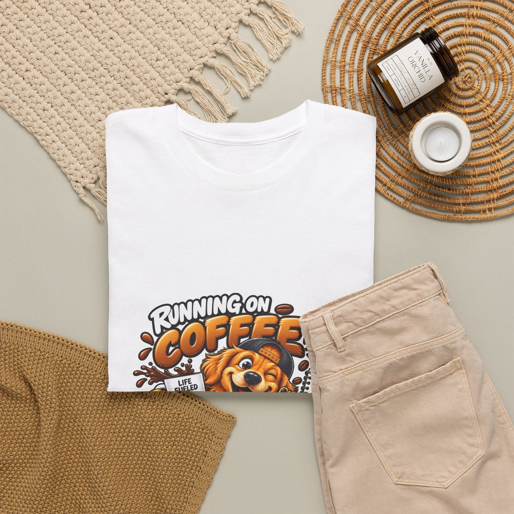 Coffee Chaos T-Shirt — "Running on Coffee, Chaos & Bad Decisions" Cute Dog Graphic Tee