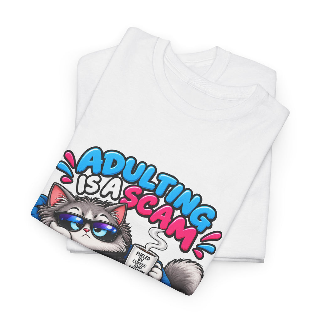 Adulting Is a Scam Cat T-Shirt — I Prefer Naps Instead Funny Graphic Tee