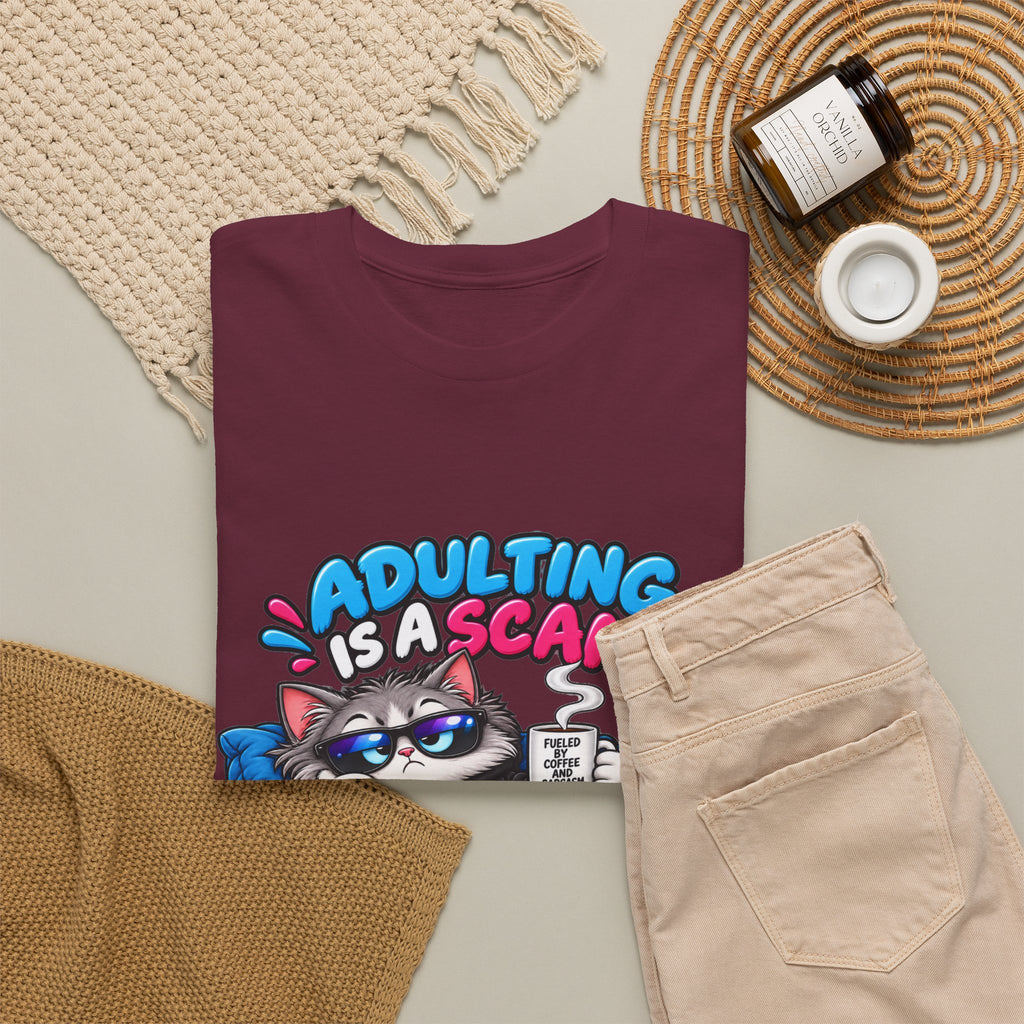 Adulting Is a Scam Cat T-Shirt — I Prefer Naps Instead Funny Graphic Tee
