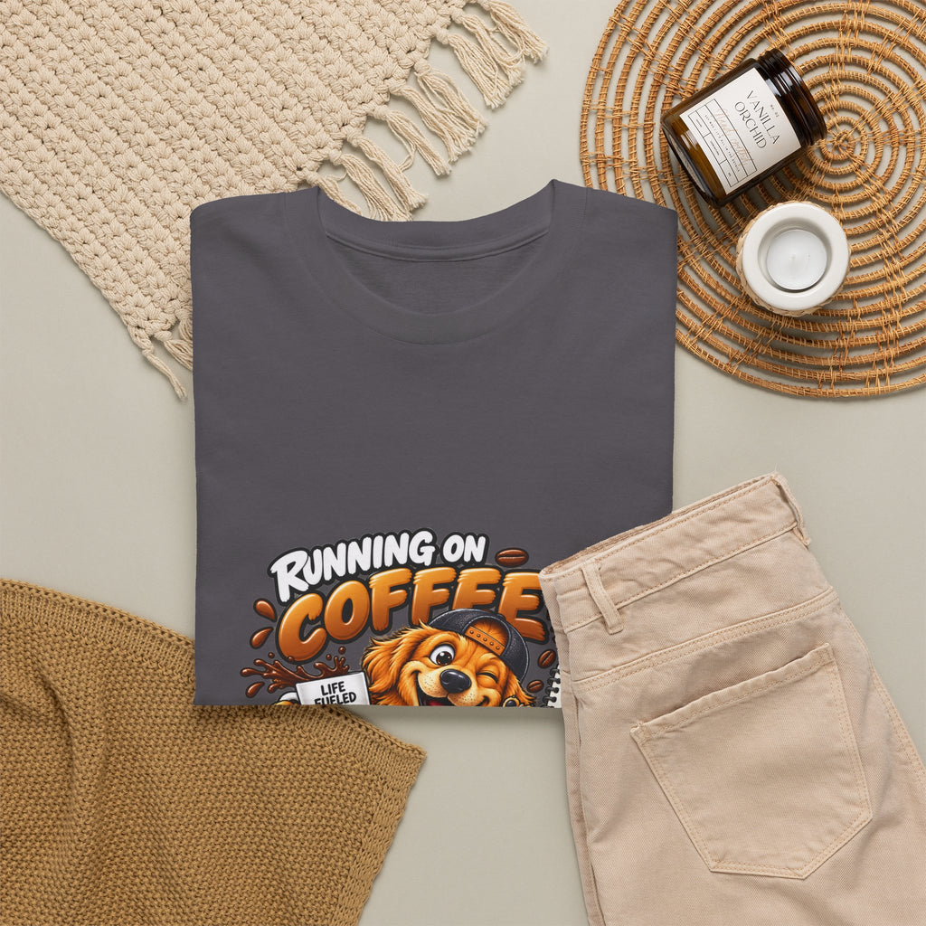 Coffee Chaos T-Shirt — "Running on Coffee, Chaos & Bad Decisions" Cute Dog Graphic Tee