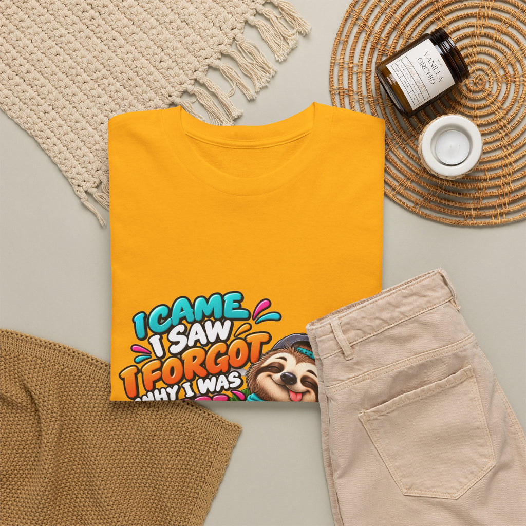 Sloth Puzzle T-Shirt — "I Came, I Saw, I Forgot What I Was Here" Relaxed Tee