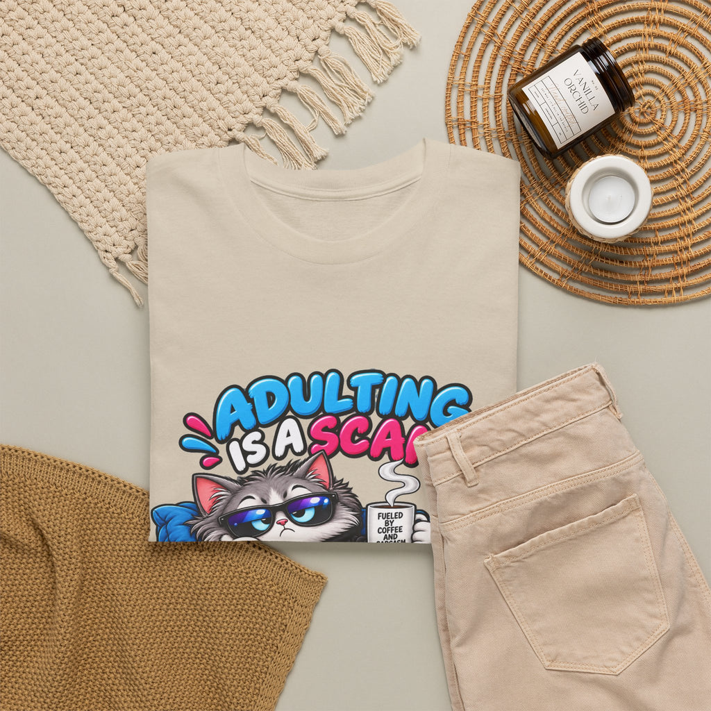 Adulting Is a Scam Cat T-Shirt — I Prefer Naps Instead Funny Graphic Tee