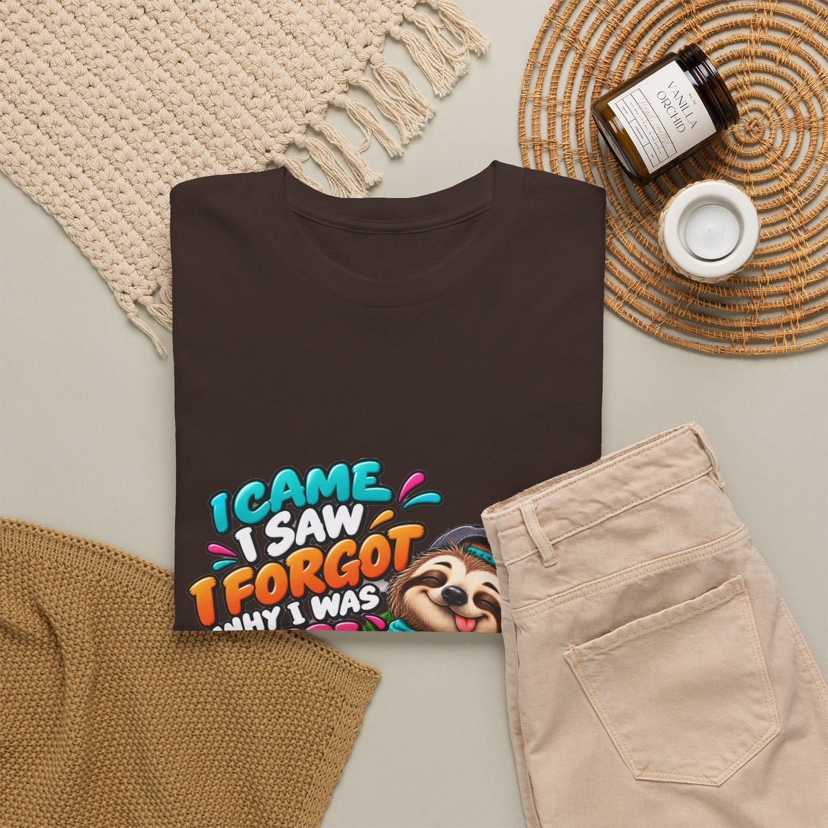Sloth Puzzle T-Shirt — "I Came, I Saw, I Forgot What I Was Here" Relaxed Tee