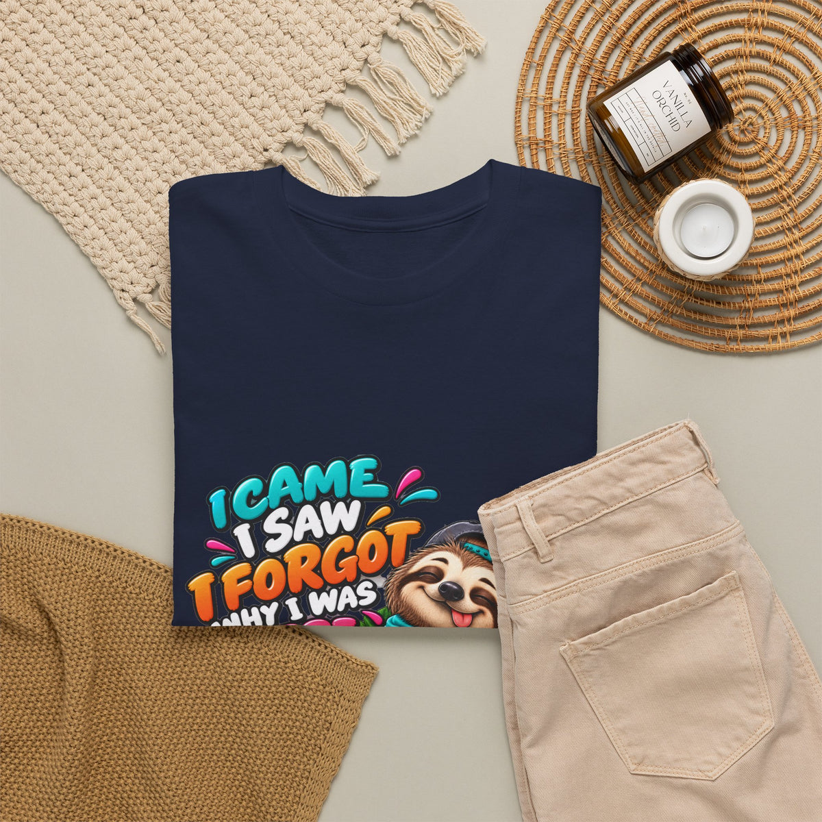 Sloth Puzzle T-Shirt — "I Came, I Saw, I Forgot What I Was Here" Relaxed Tee