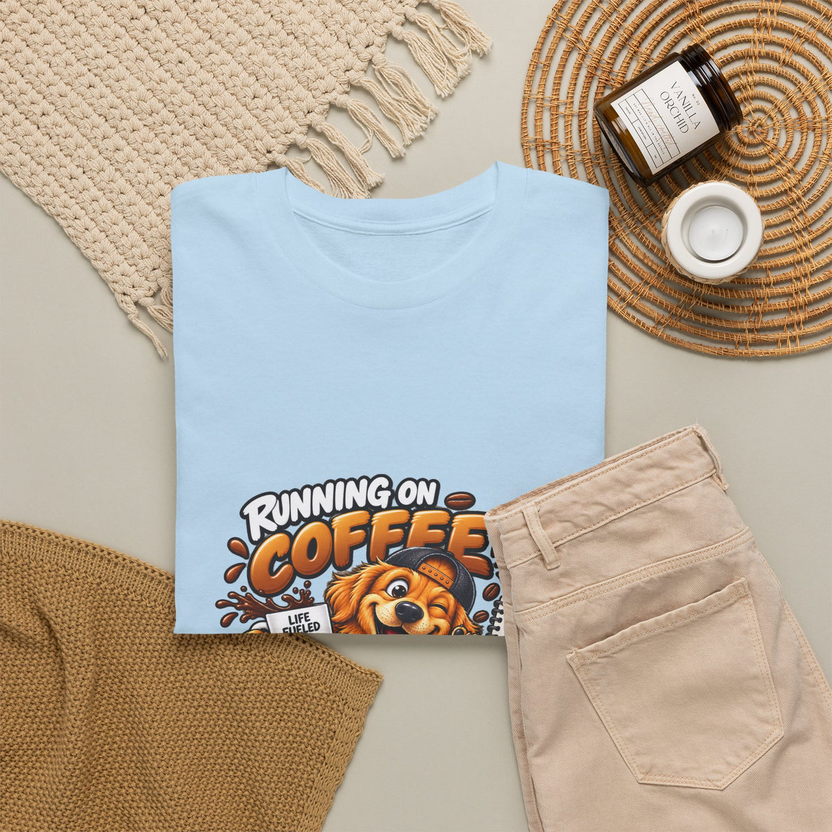 Coffee Chaos T-Shirt — "Running on Coffee, Chaos & Bad Decisions" Cute Dog Graphic Tee