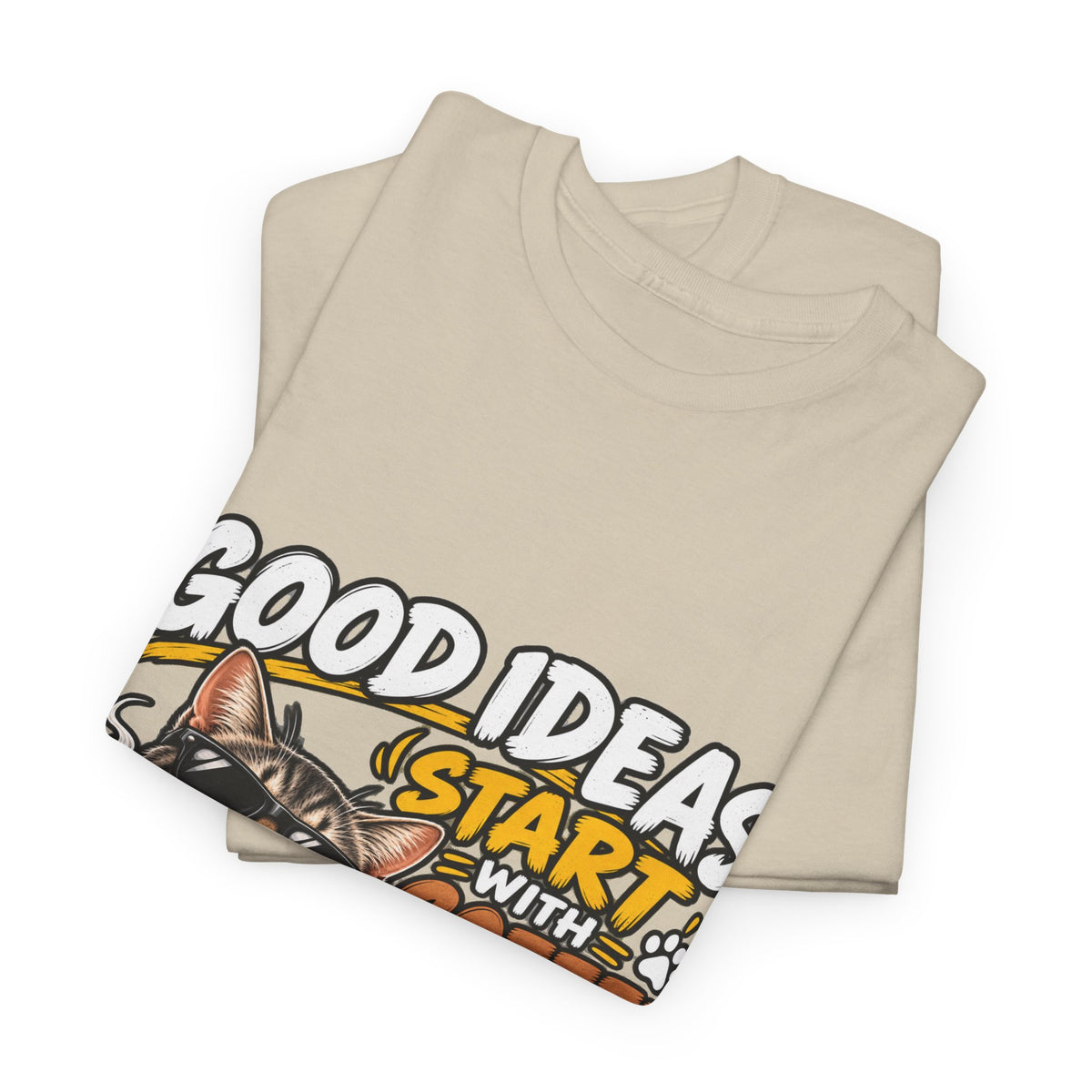 Funny Coffee Cat T-Shirt — "Good Ideas Start with Coffee and Funny Shirts"