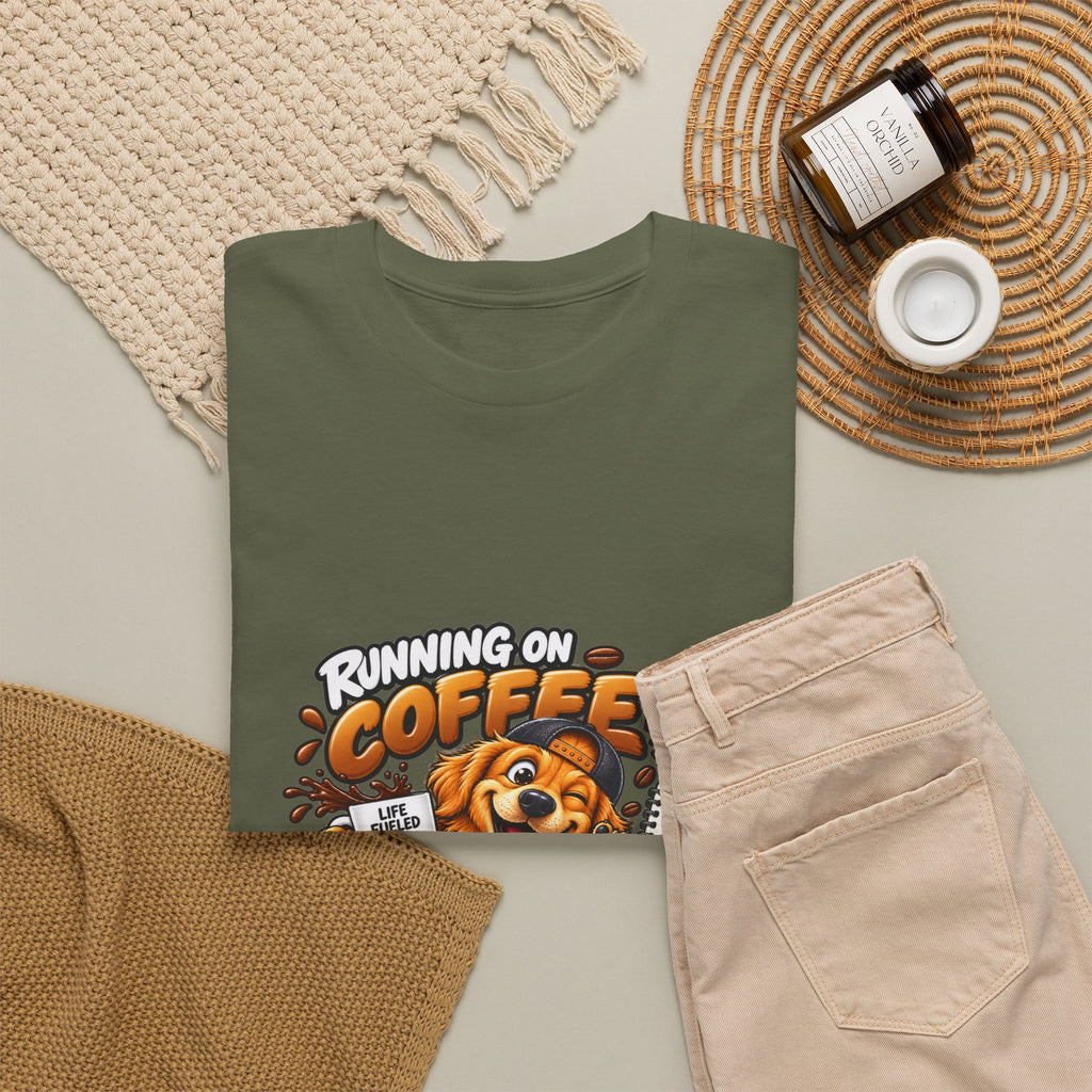 Coffee Chaos T-Shirt — "Running on Coffee, Chaos & Bad Decisions" Cute Dog Graphic Tee