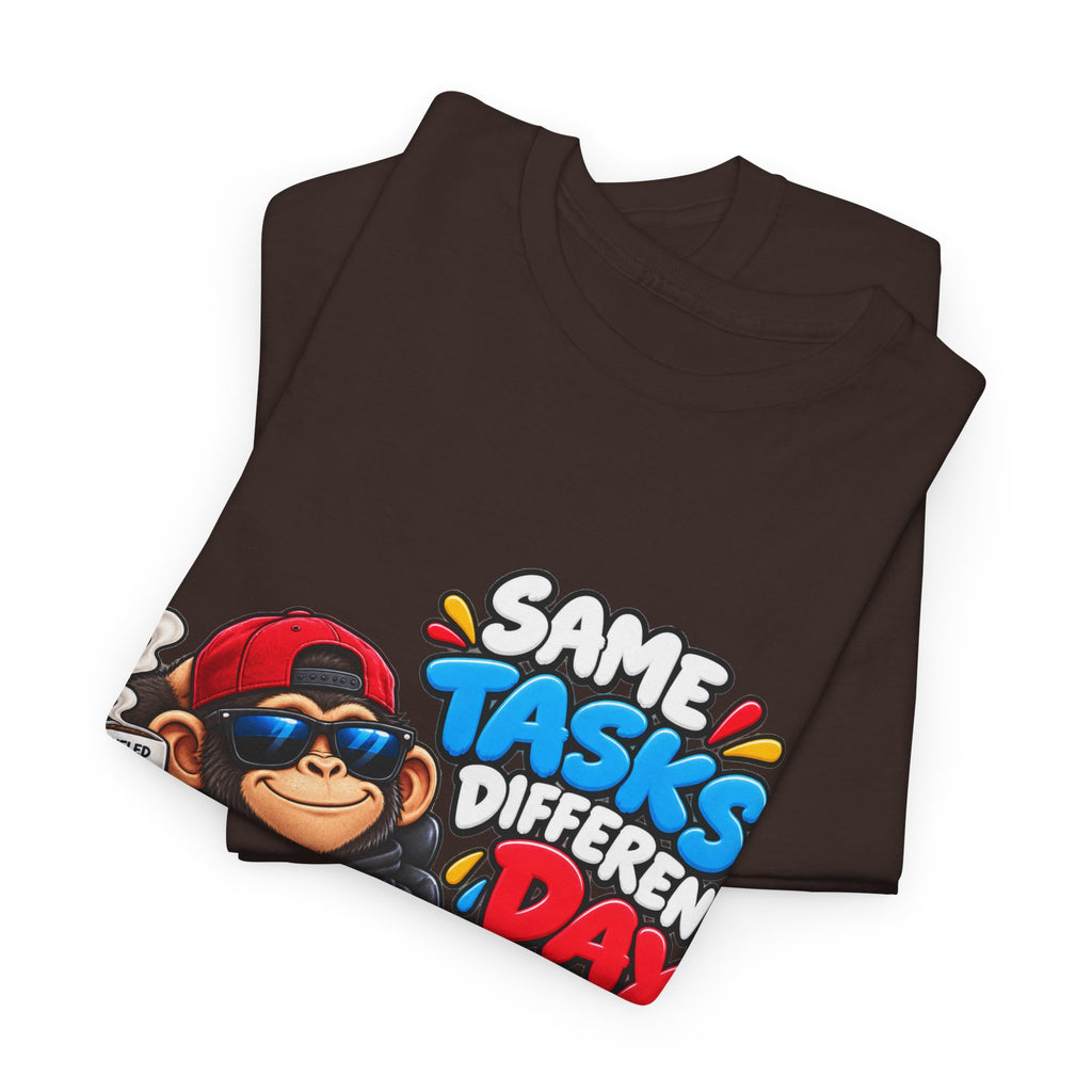 T-Shirt - "Same Tasks Different Day" Relaxed Sloth Workday Graphic Tee