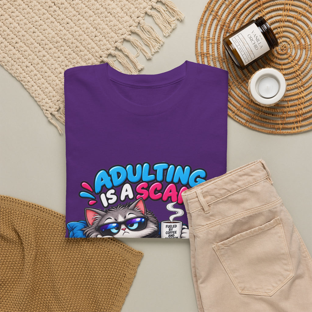Adulting Is a Scam Cat T-Shirt — I Prefer Naps Instead Funny Graphic Tee
