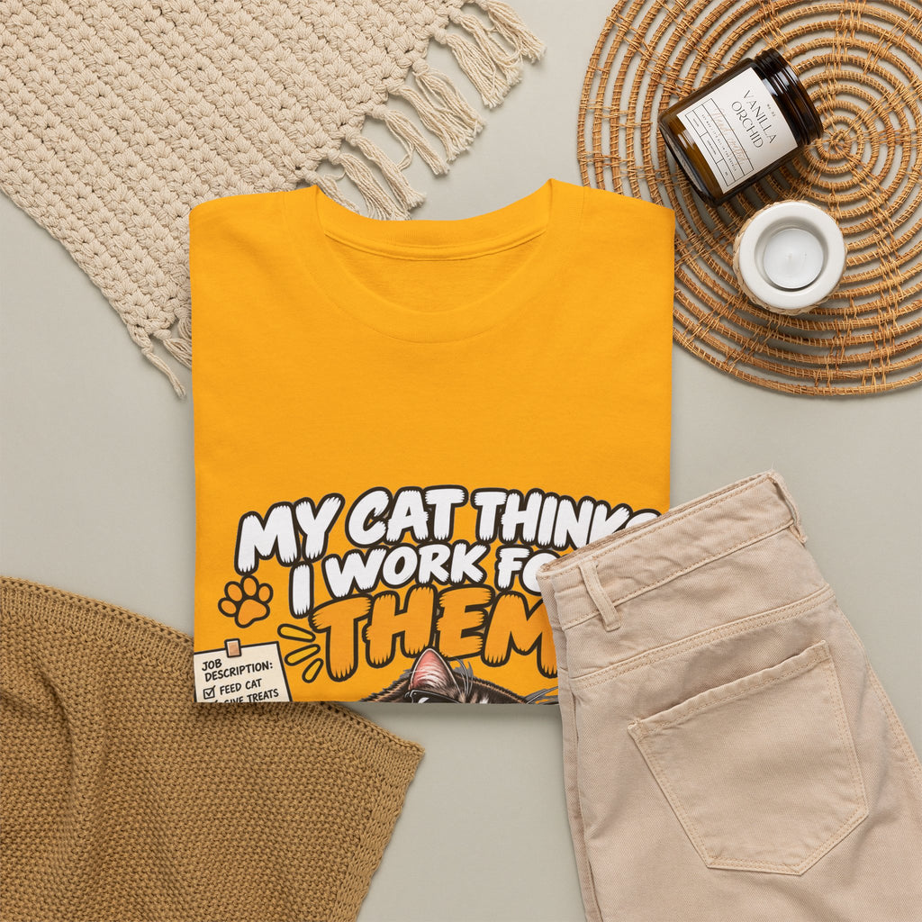 My Cat Thinks I Work For Them T-Shirt — Funny Cat Lover Tee