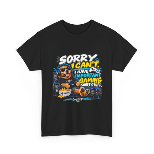 Gaming Dog T‑Shirt — "Sorry I Can’t, I Have Important Gaming Shirtstuff" Funny Gamer Tee