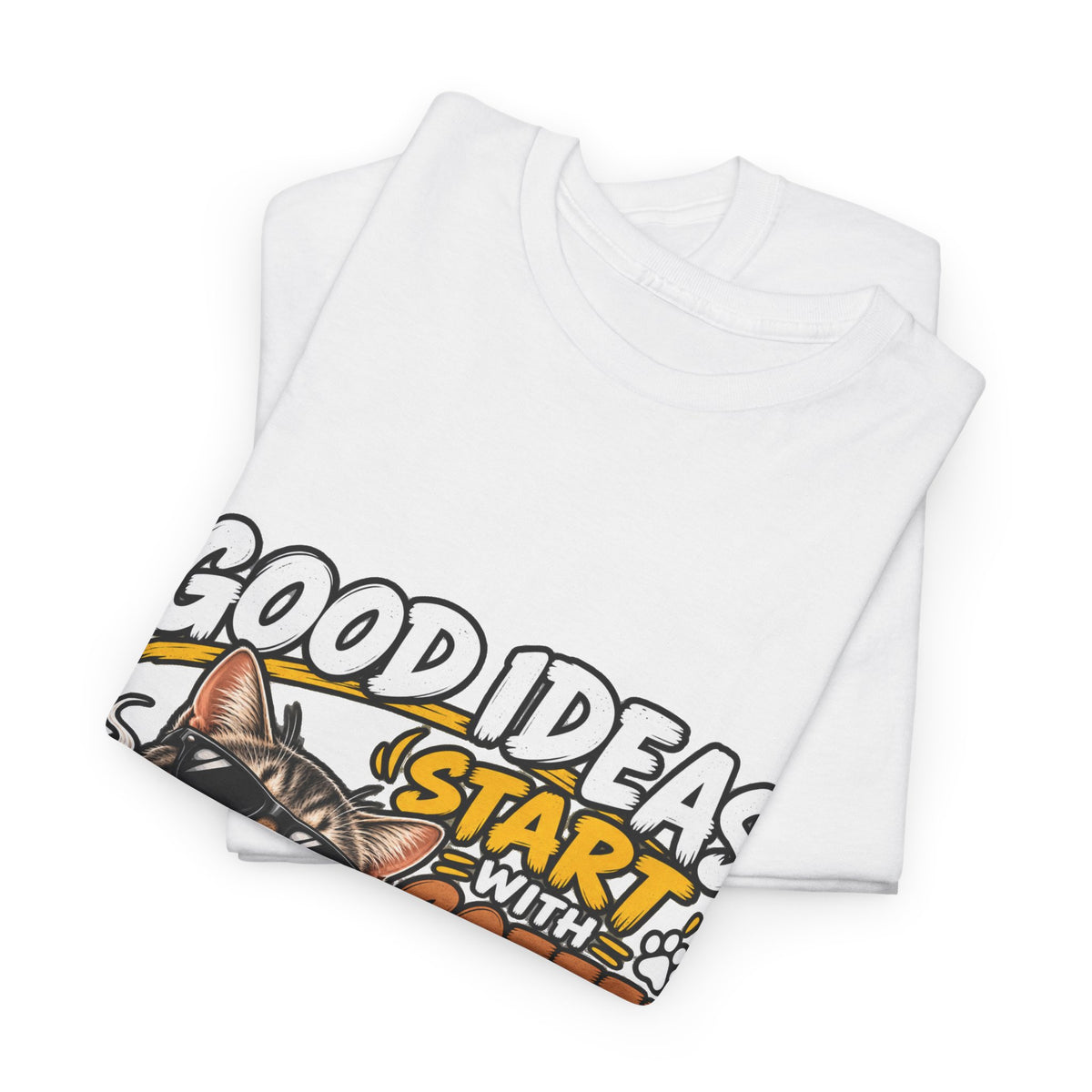 Funny Coffee Cat T-Shirt — "Good Ideas Start with Coffee and Funny Shirts"