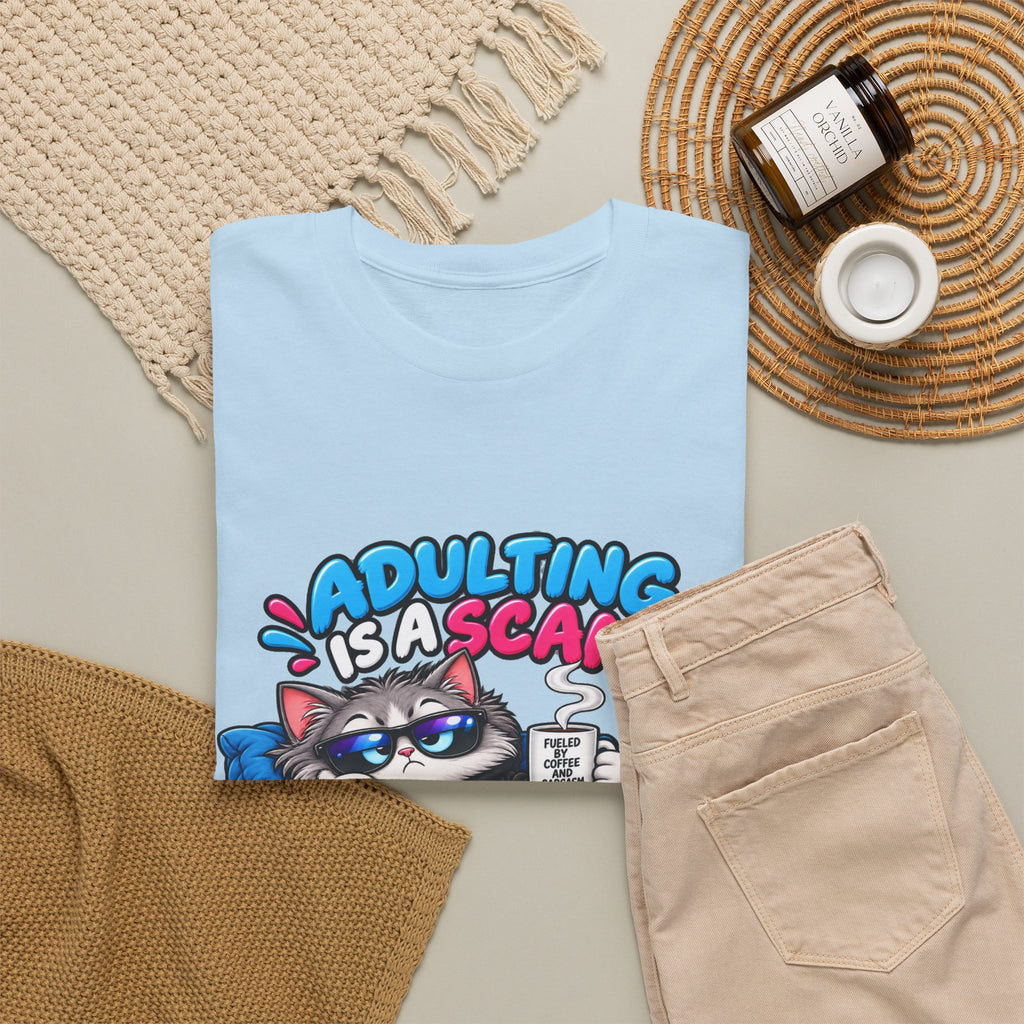 Adulting Is a Scam Cat T-Shirt — I Prefer Naps Instead Funny Graphic Tee