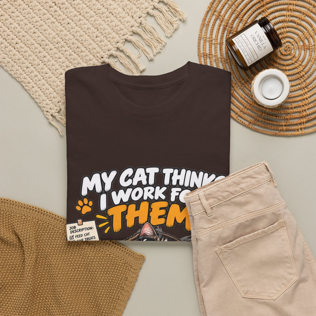 My Cat Thinks I Work For Them T-Shirt — Funny Cat Lover Tee