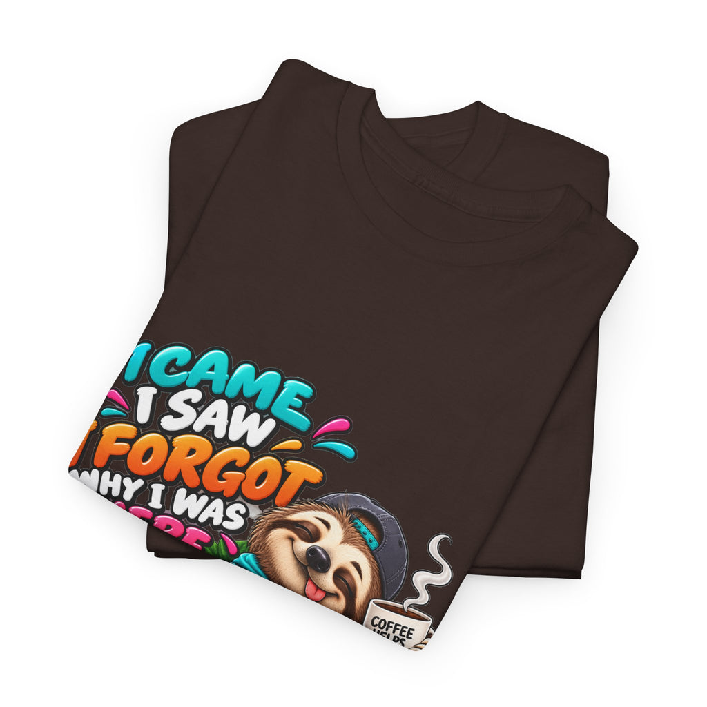 Sloth Puzzle T-Shirt — "I Came, I Saw, I Forgot What I Was Here" Relaxed Tee